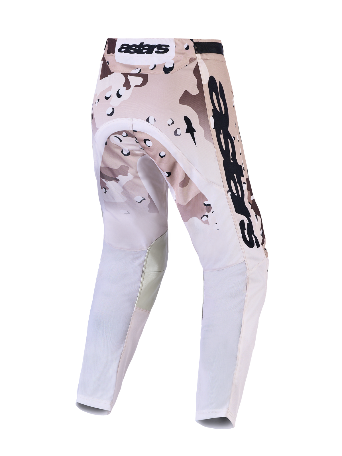 Alpinestars Racer Lone byxor, motocrossbyxor i sandfärgad kamouflage, beige och bruna toner, förböjda ben och slitstarka stretchpaneler för terrängkörning.