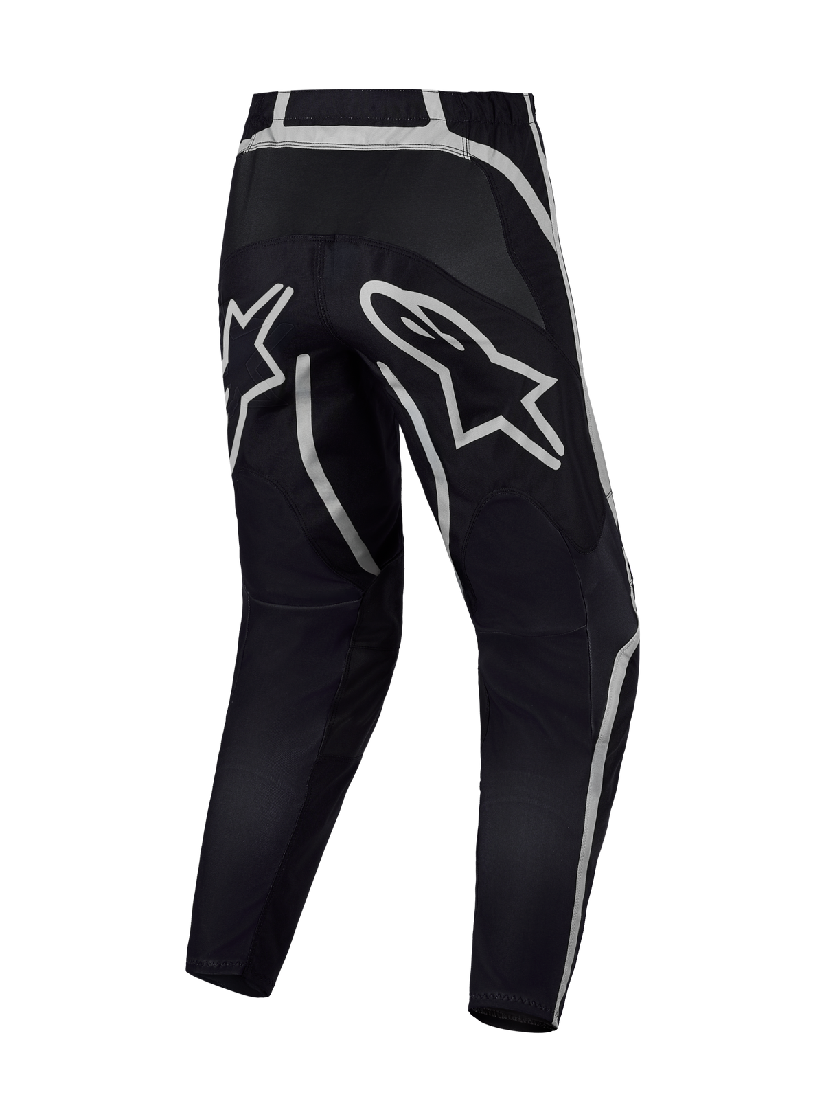 Alpinestars Fluid Apex V2 byxor, svarta och silver motocrossbyxor sedda bakifrån med förstärkt säte och A-star-logotyp.