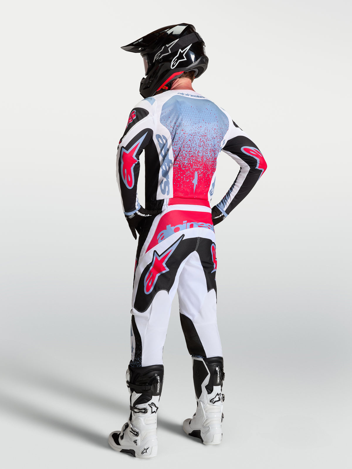 Alpinestars Fluid Drag Pants, Motocross Riding Gear, Men's, White and Black with Red Accents, rear view on model.