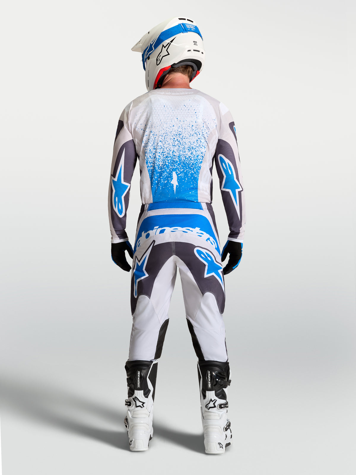 Alpinestars Fluid Drag Pants, Motocross Off-Road Pants, Graystone and UCLA Blue, with reinforced seat and ergonomic 3D fit.