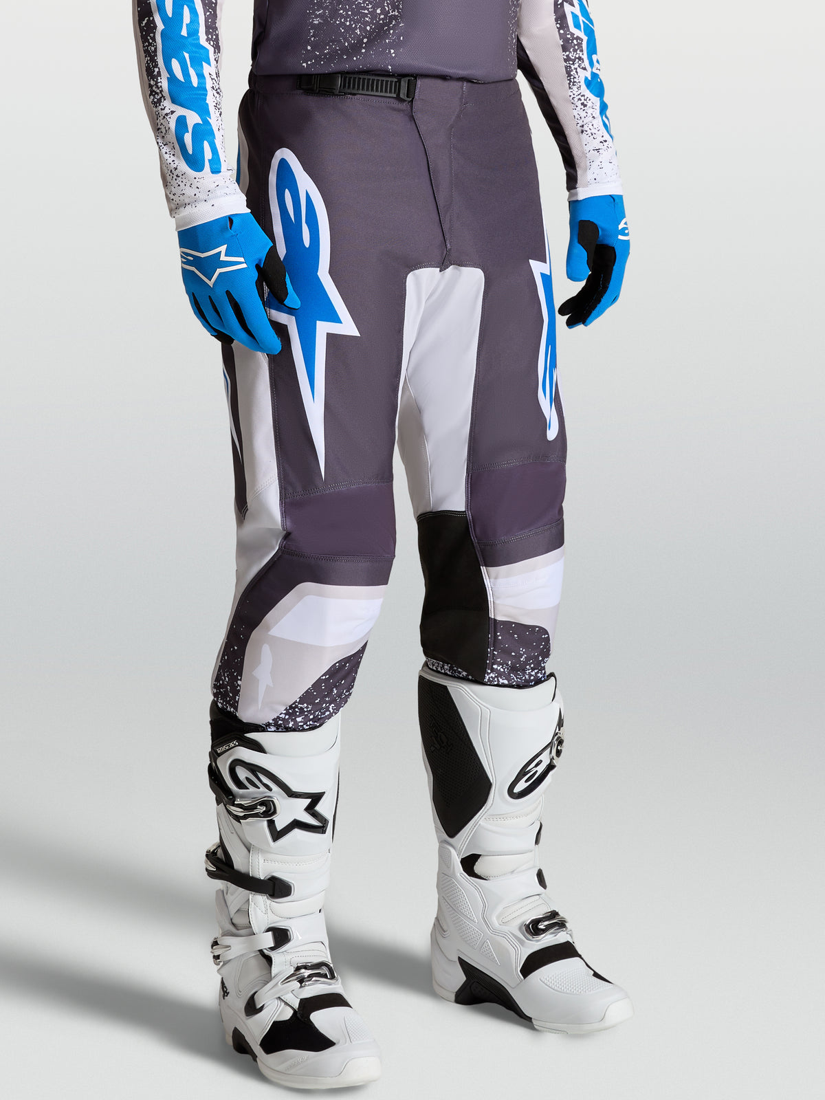 Alpinestars Fluid Drag Pants, Motocross Racing Pants for Men, Graystone, Light Lilac and UCLA Blue, ergonomic sport fit.