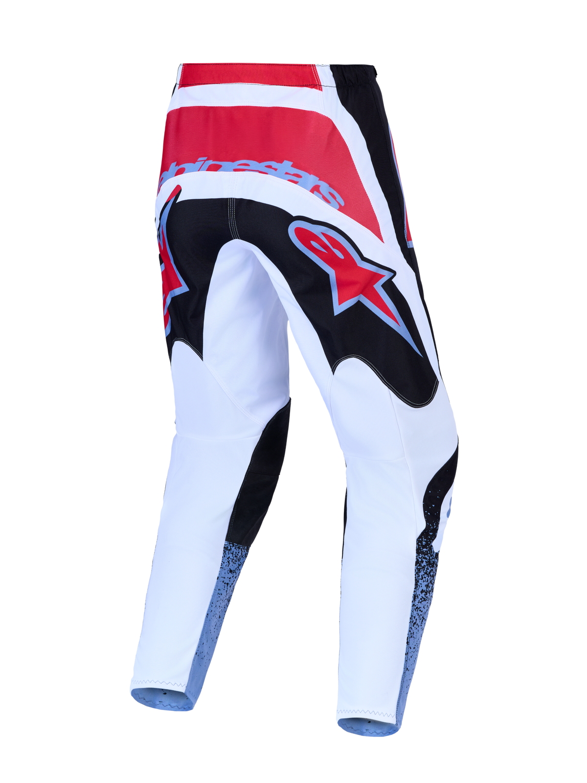 Alpinestars Fluid Drag Pants, Motocross Racing Pants in White and Black with Red Accents, Durable 600D Polyfabric, Rear View.