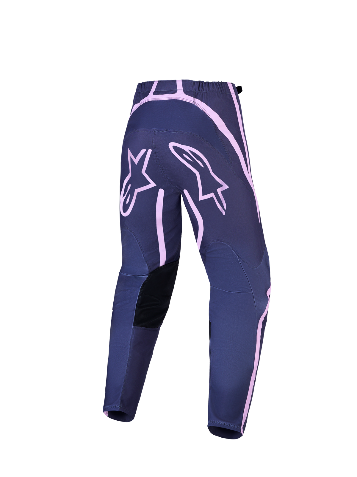 Alpinestars Stella Fluid Apex V2 dam-motocrossbyxor, gråa och rosa, vy bakifrån med förstärkta sätespaneler.