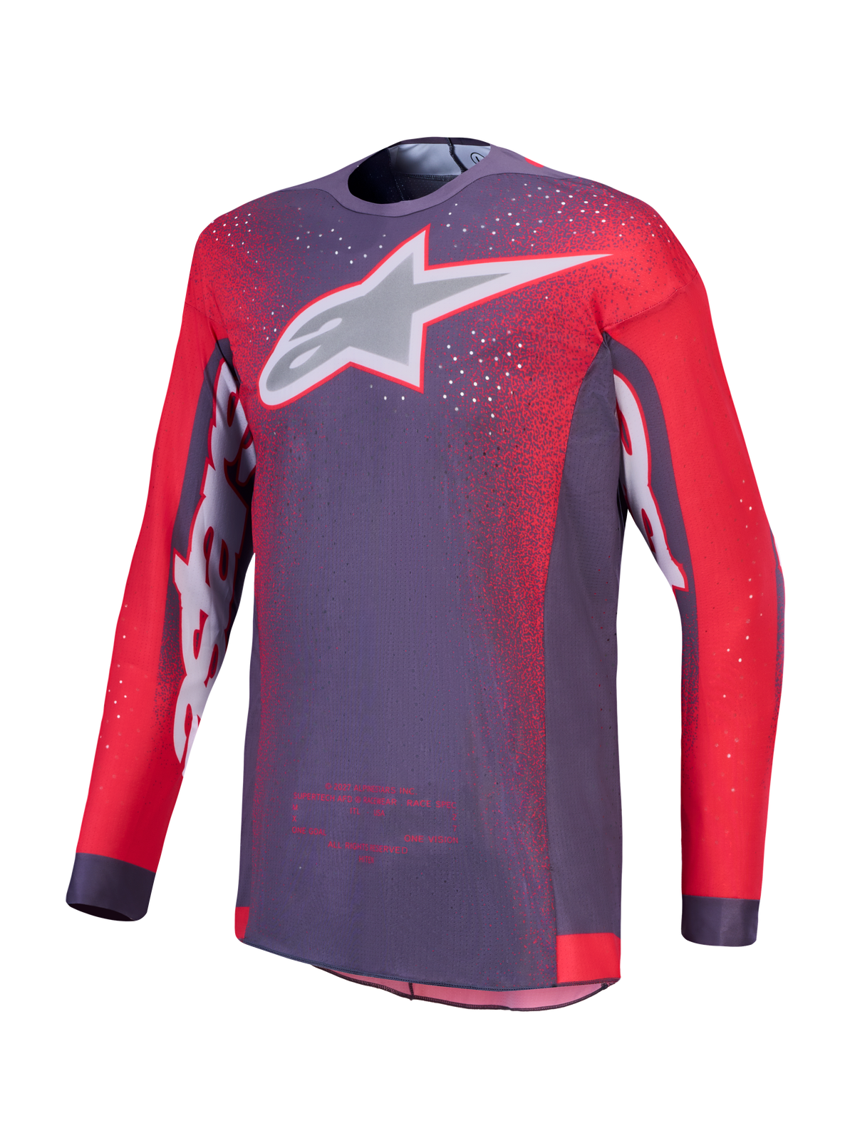 Alpinestars Supertech Hiten AFD tröja, motocross-racingtröja för herr, grå och röd, ventilerande stretchmesh.