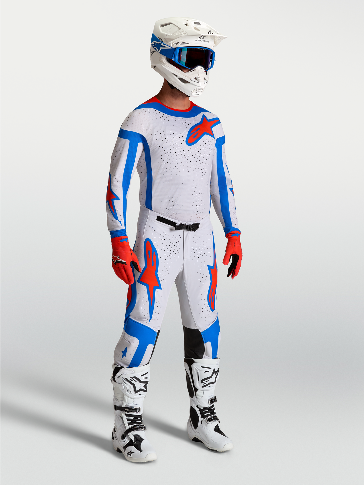 Alpinestars Supertech Vesta Gear Set, professional motocross racing outfit in Light Lilac and Cardinal Red with stretch mesh.