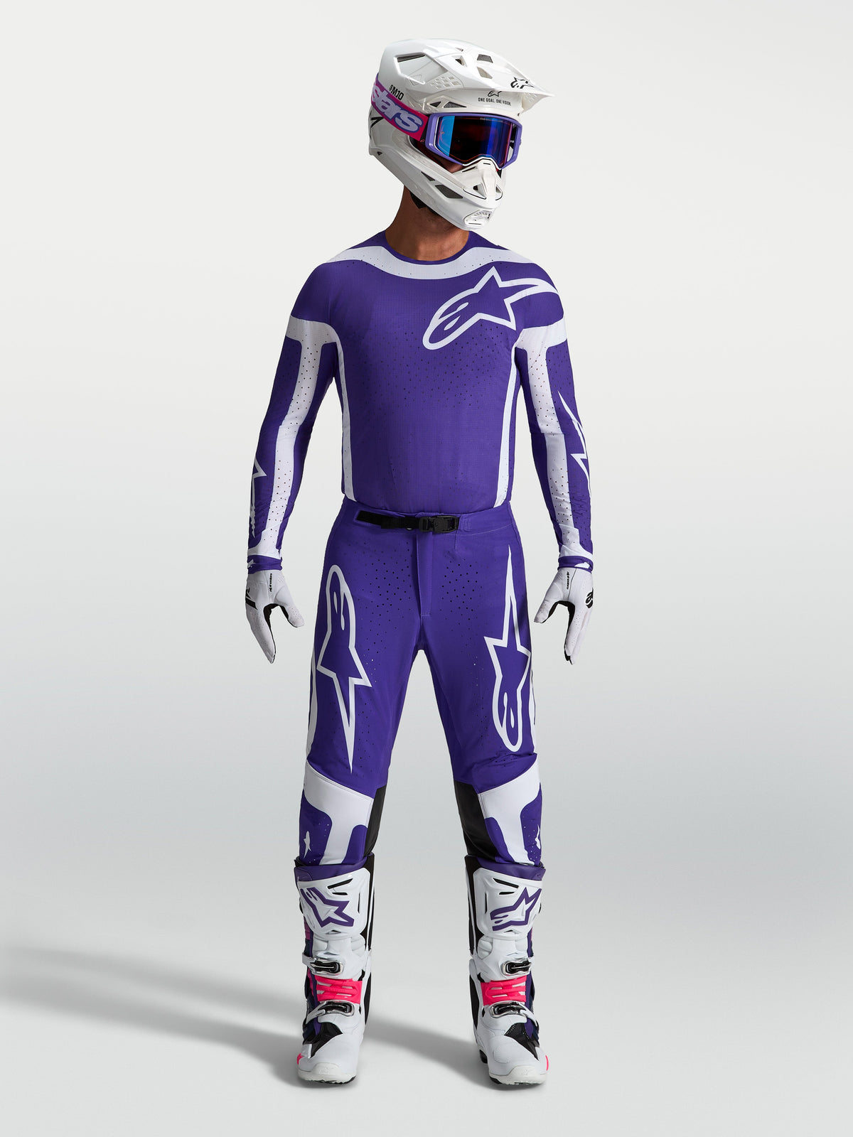 Alpinestars Supertech Vesta Jersey AND Gear Set in deep blue and white, motocross gear with a professional athletic fit.