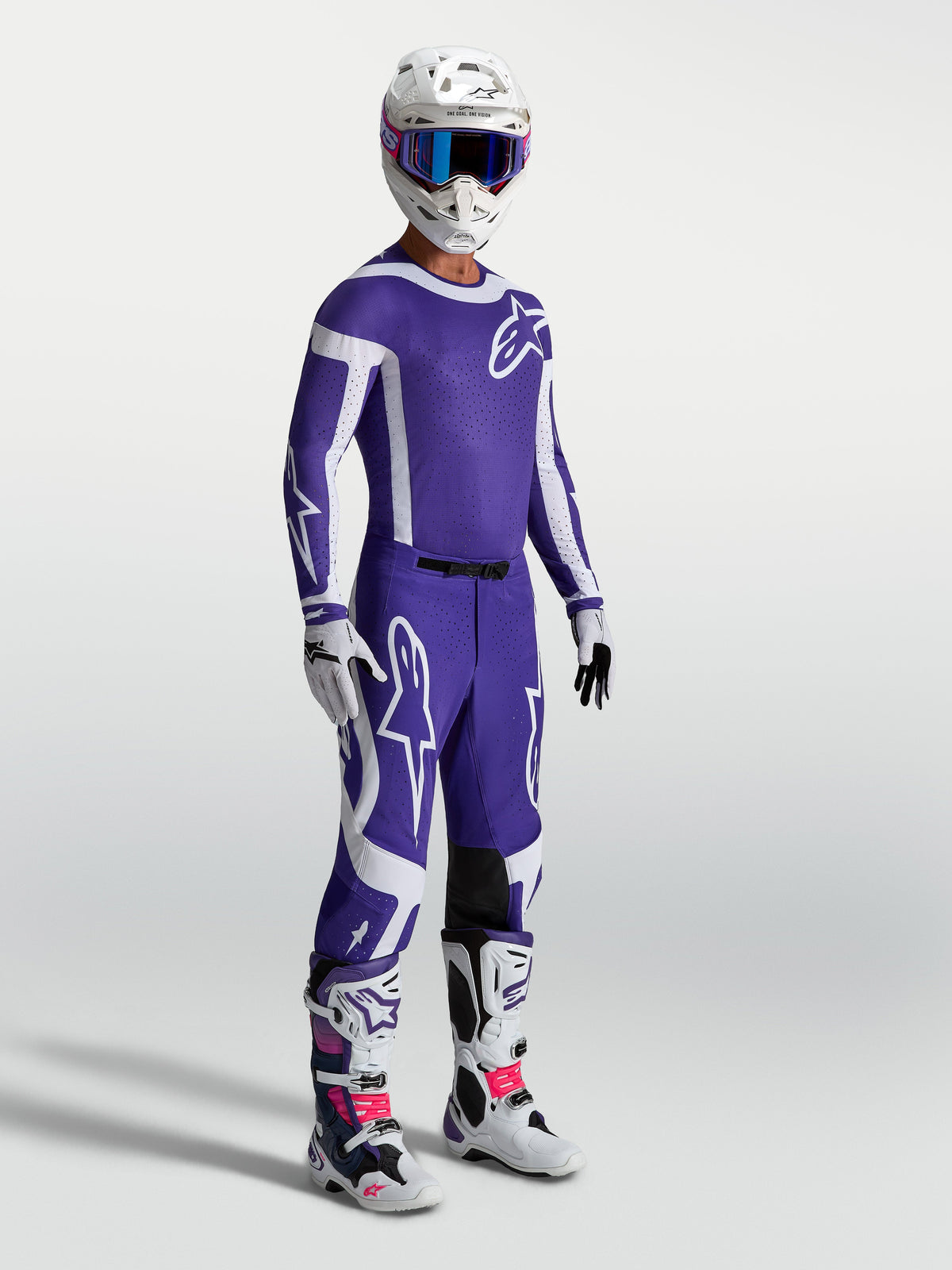 Alpinestars Supertech Vesta Jersey and Gear Set, Deep Blue and White motocross gear for men with a premium athletic fit.