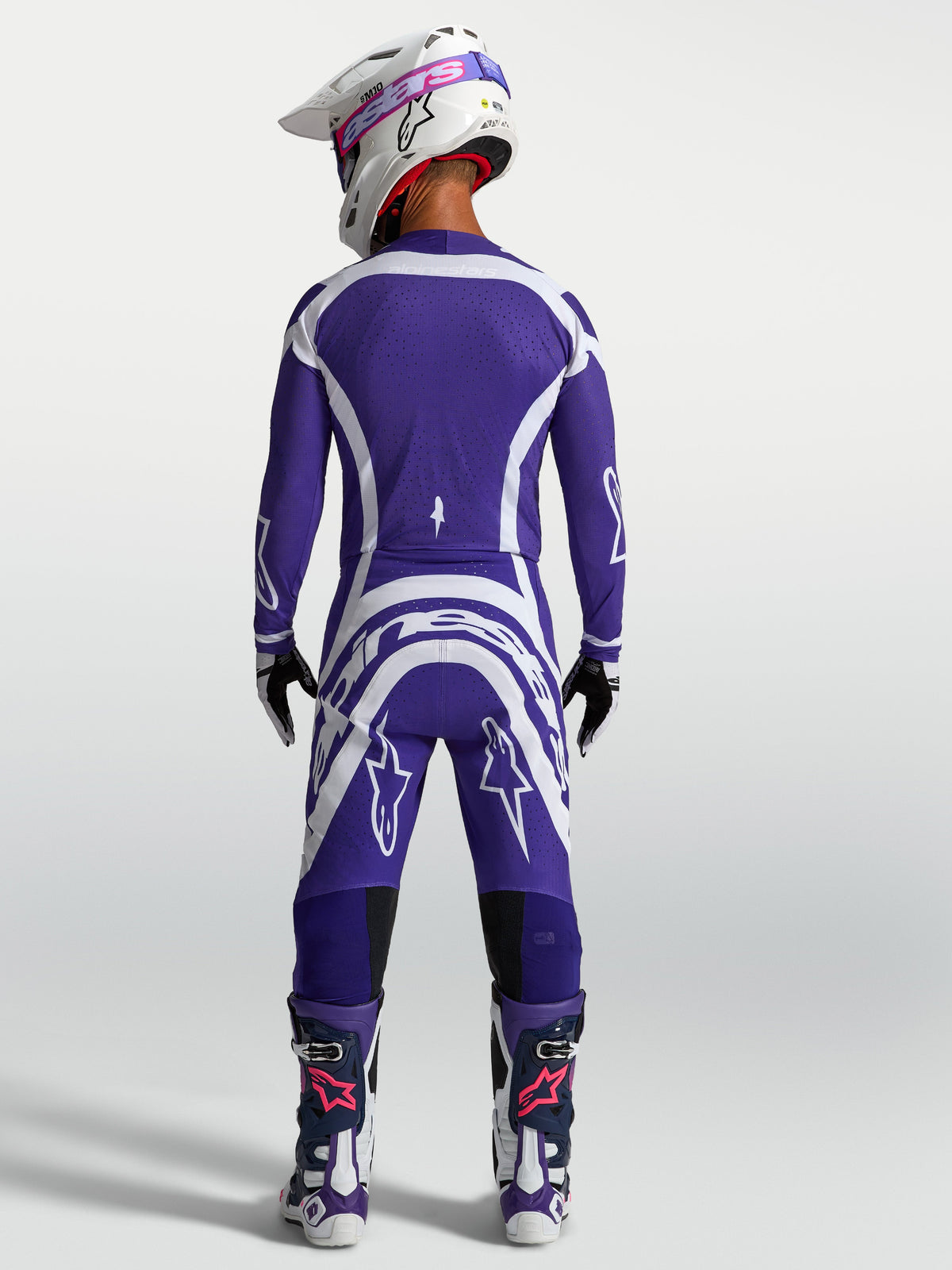 Alpinestars Supertech Vesta Jersey and Gear Set, Men's Motocross outfit in Deep Blue and White with an athletic race fit.