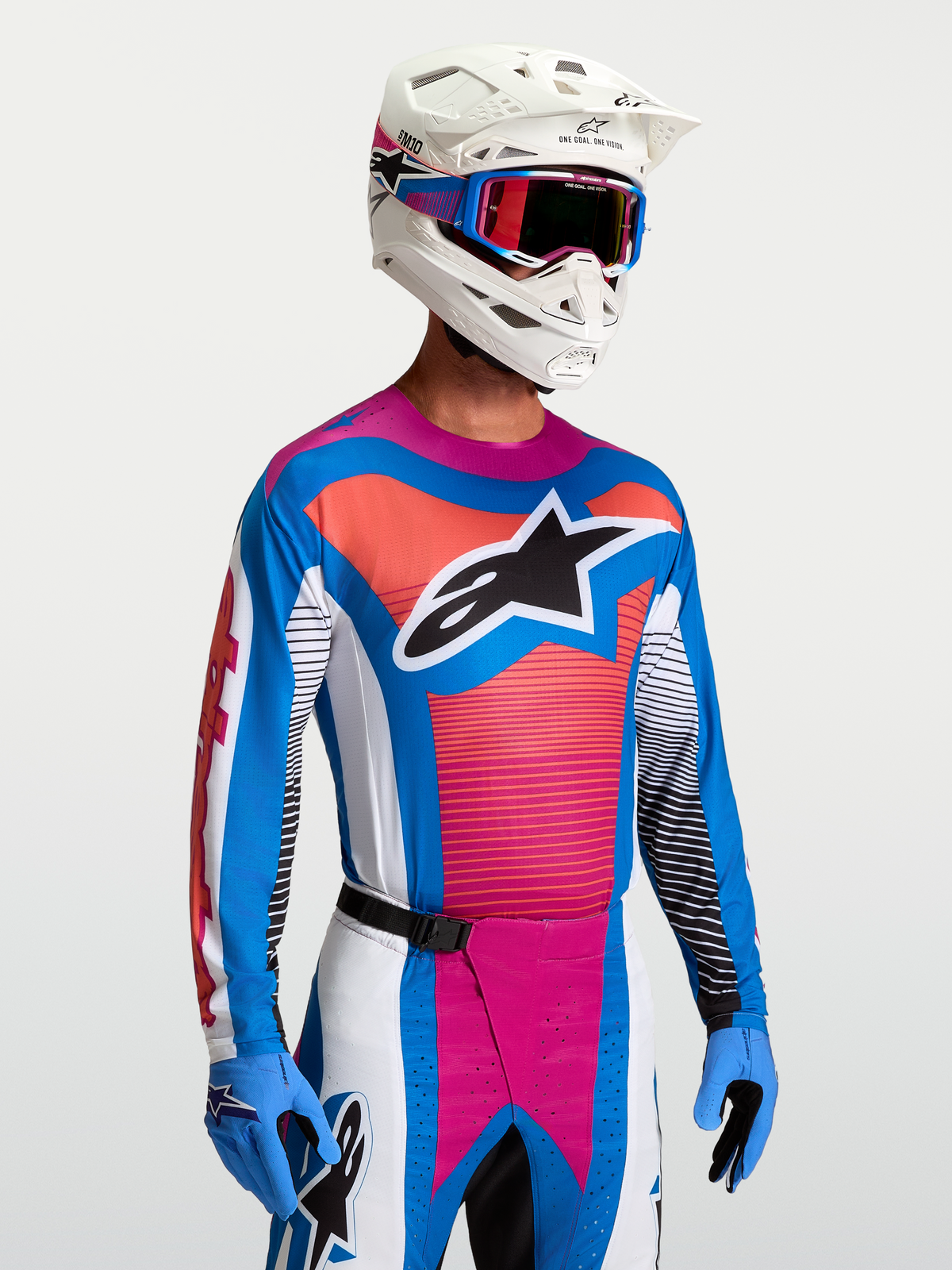Alpinestars Techstar Maven tröja, motocrosströja för herrar, blå och korallröd, atletisk passform för terrängkörning