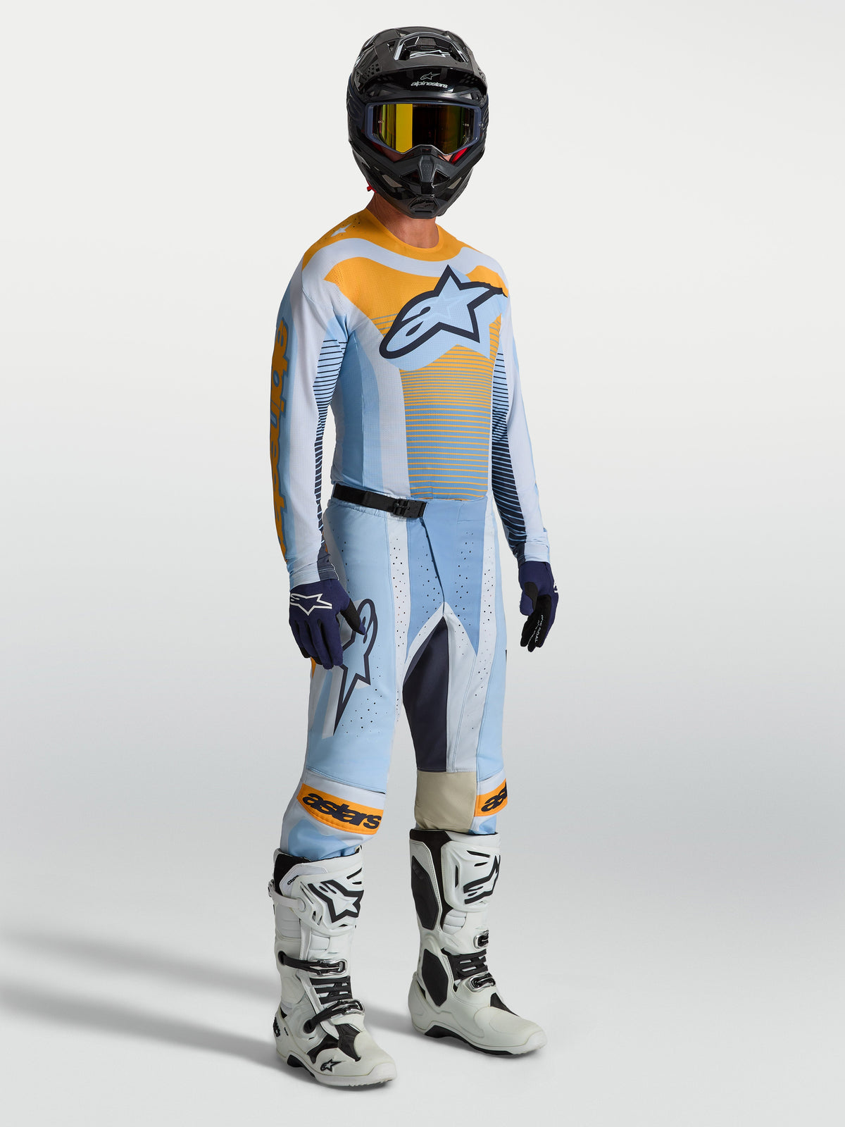 Alpinestars Techstar Maven gear set, motocross-ställ för herr, blå och orange, atletisk racing-passform