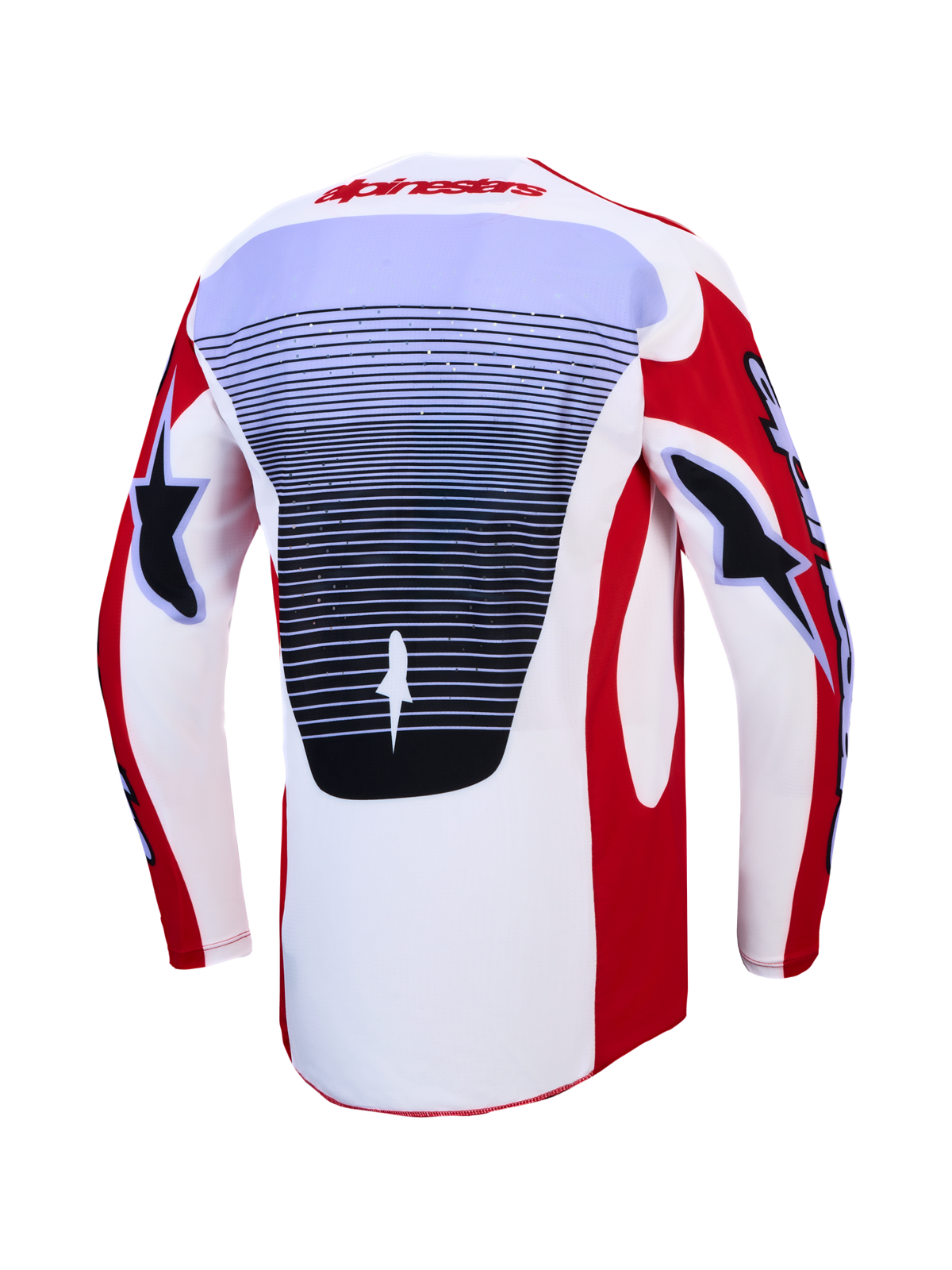 Alpinestars Techstar Maven tröja och 2027 Techstar Maven gear set, röd och vit motocrosströja med ventilerad ryggpanel.