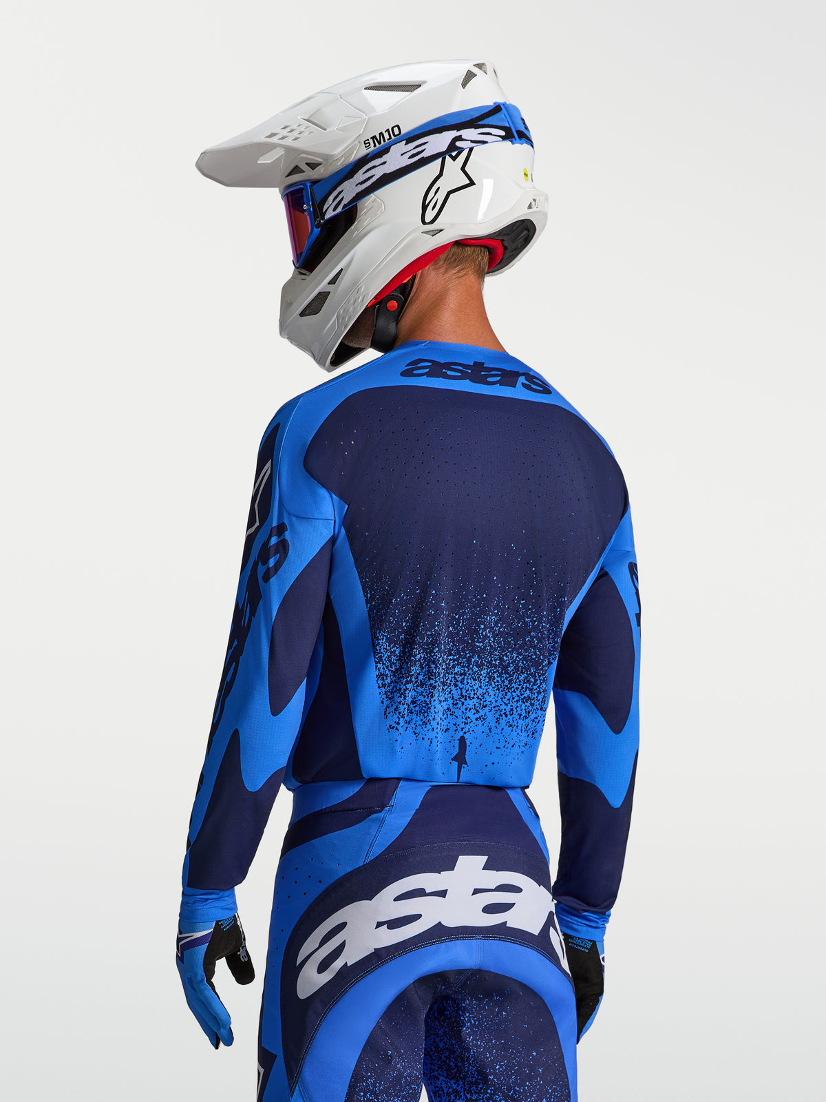 Alpinestars Techstar Swan tröja, blå och mörkblå motocrosströja för herr med andningsbara perforeringar, vy bakifrån