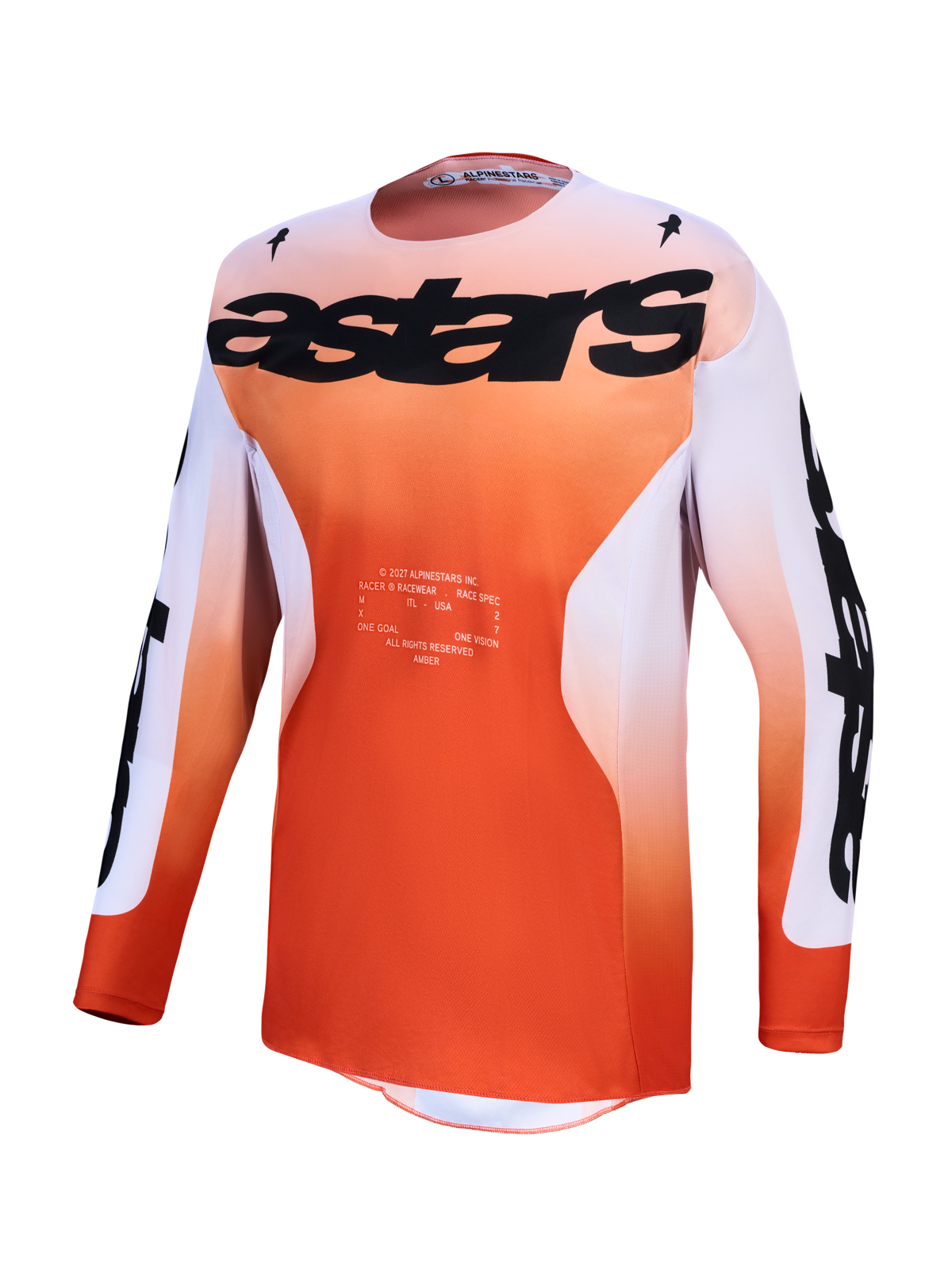 Alpinestars 2027 Racer Amber tröja, herr-motocrosströja, röd och ljuslila, fuktavledande polytyg, racingpassform