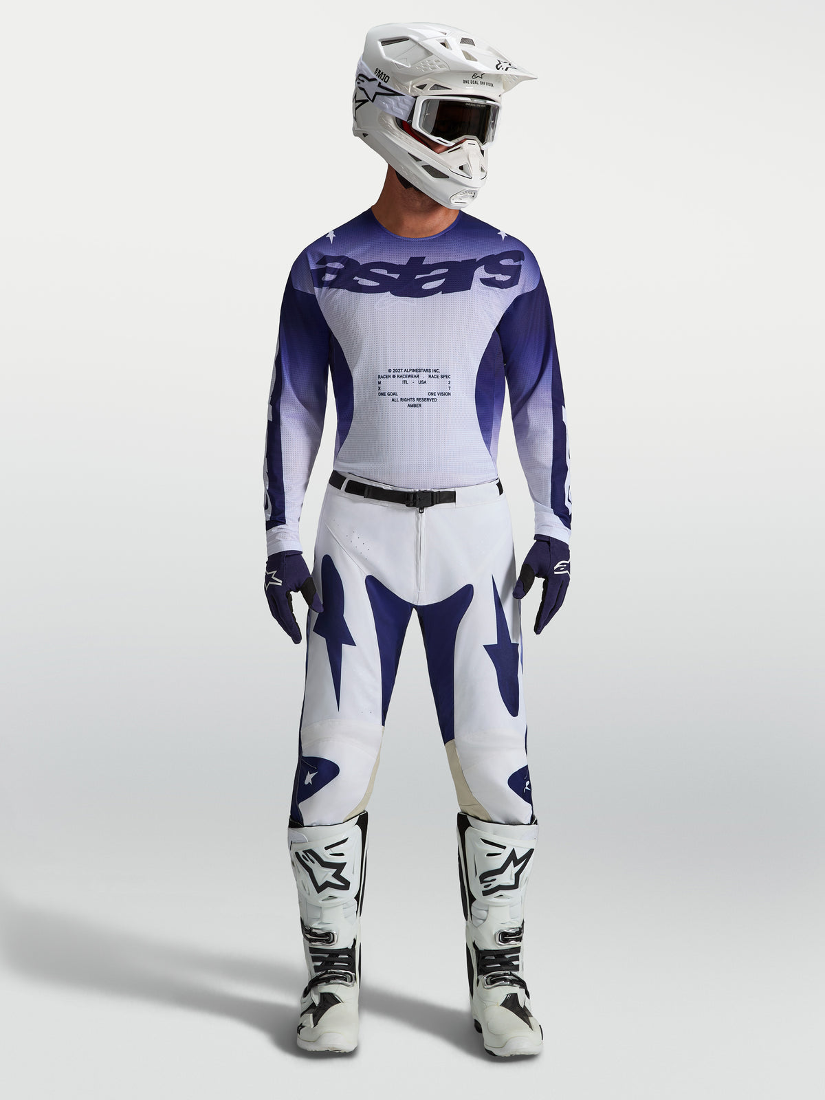 Alpinestars 2027 Racer Air Amber tröja och utrustningsset, blå och vit motocrossoutfit med andningsbar mesh för herr