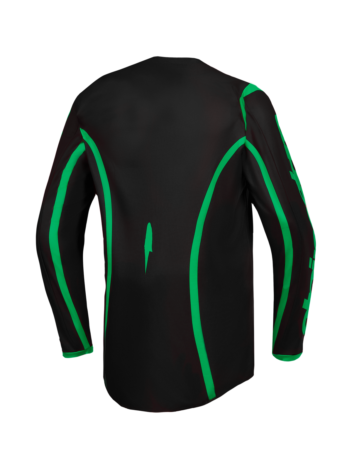 Alpinestars Fluid Apex V2 tröja, herrmotocrosströja i svart och grön fluo med förlängt ryggslut för täckning.