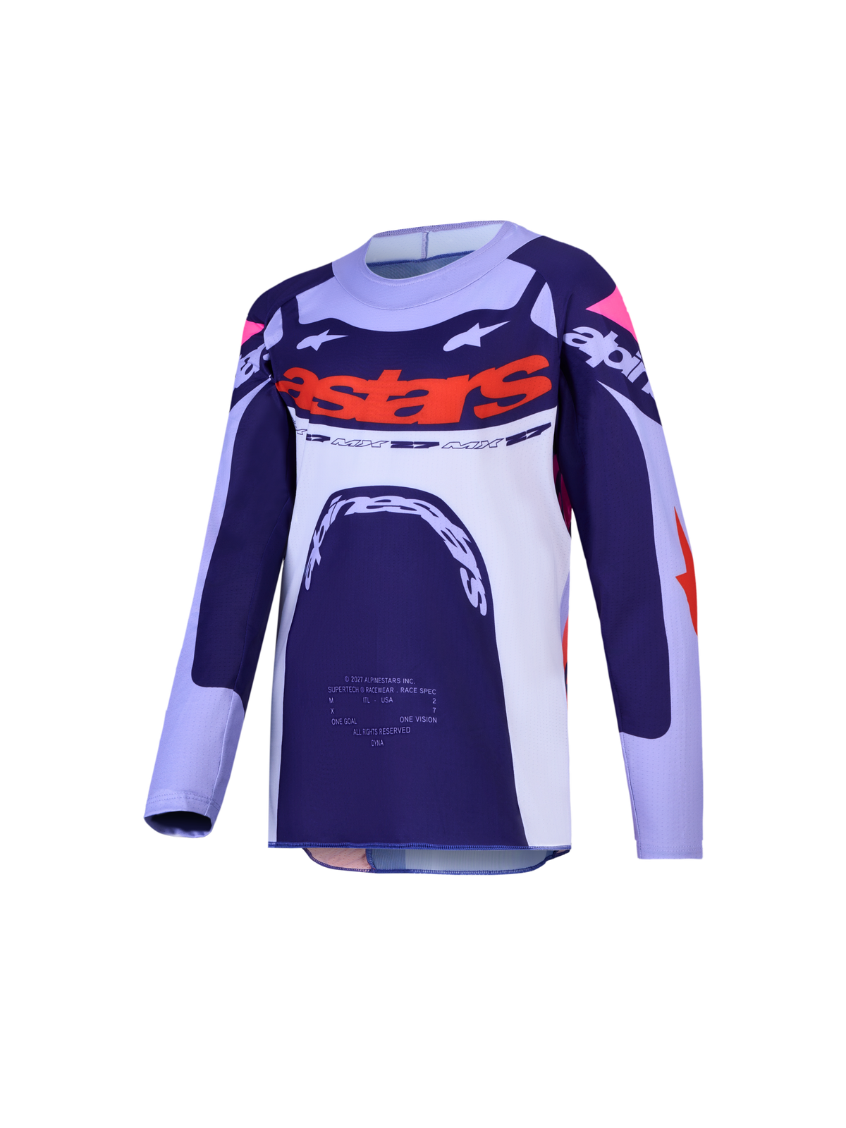 Alpinestars Supertech Dyna tröja för ungdom, motocrosströja för terrängkörning, marinblå och vit med orangea detaljer.