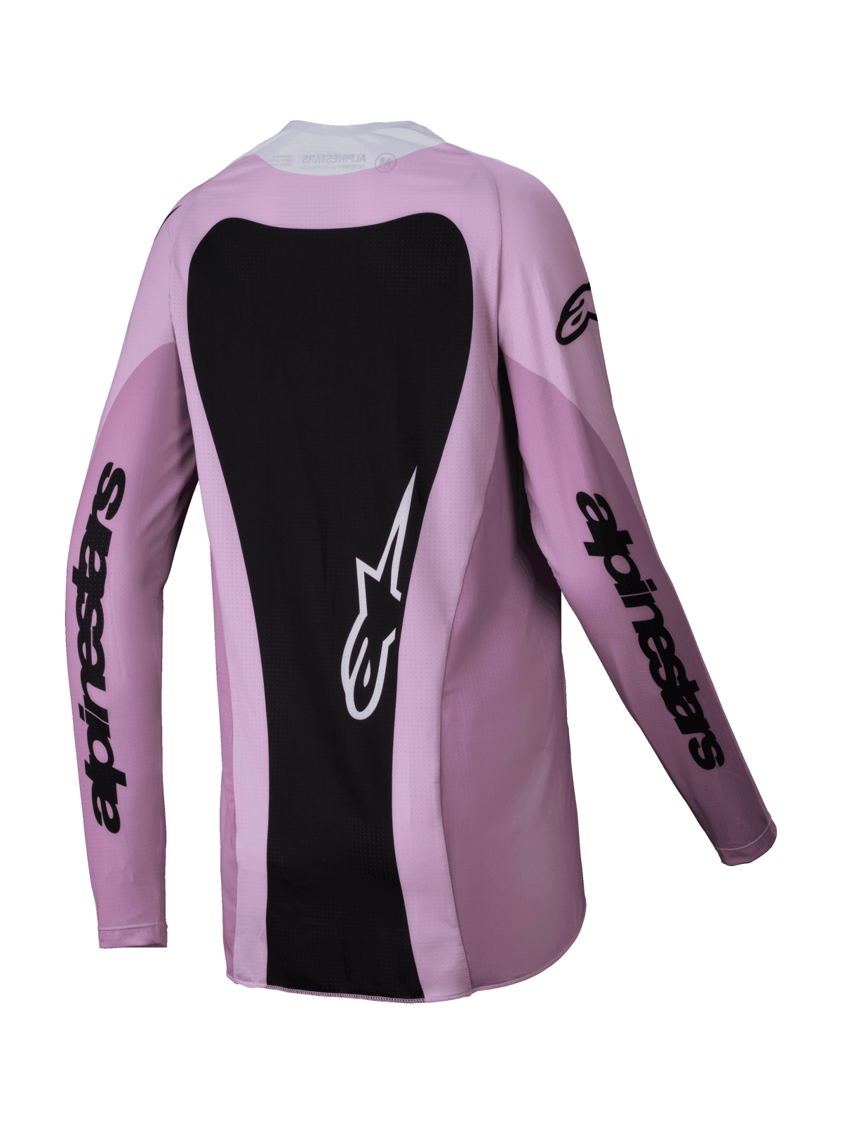 Alpinestars 2025 Stella Techstar Melt tröja för damer, motocrosströja, Blush Black, baksida med en stor svart panel med en vit stjärnlogotyp, långa ärmar med svart logotyp-text, funktionell terrängutrustning för damer