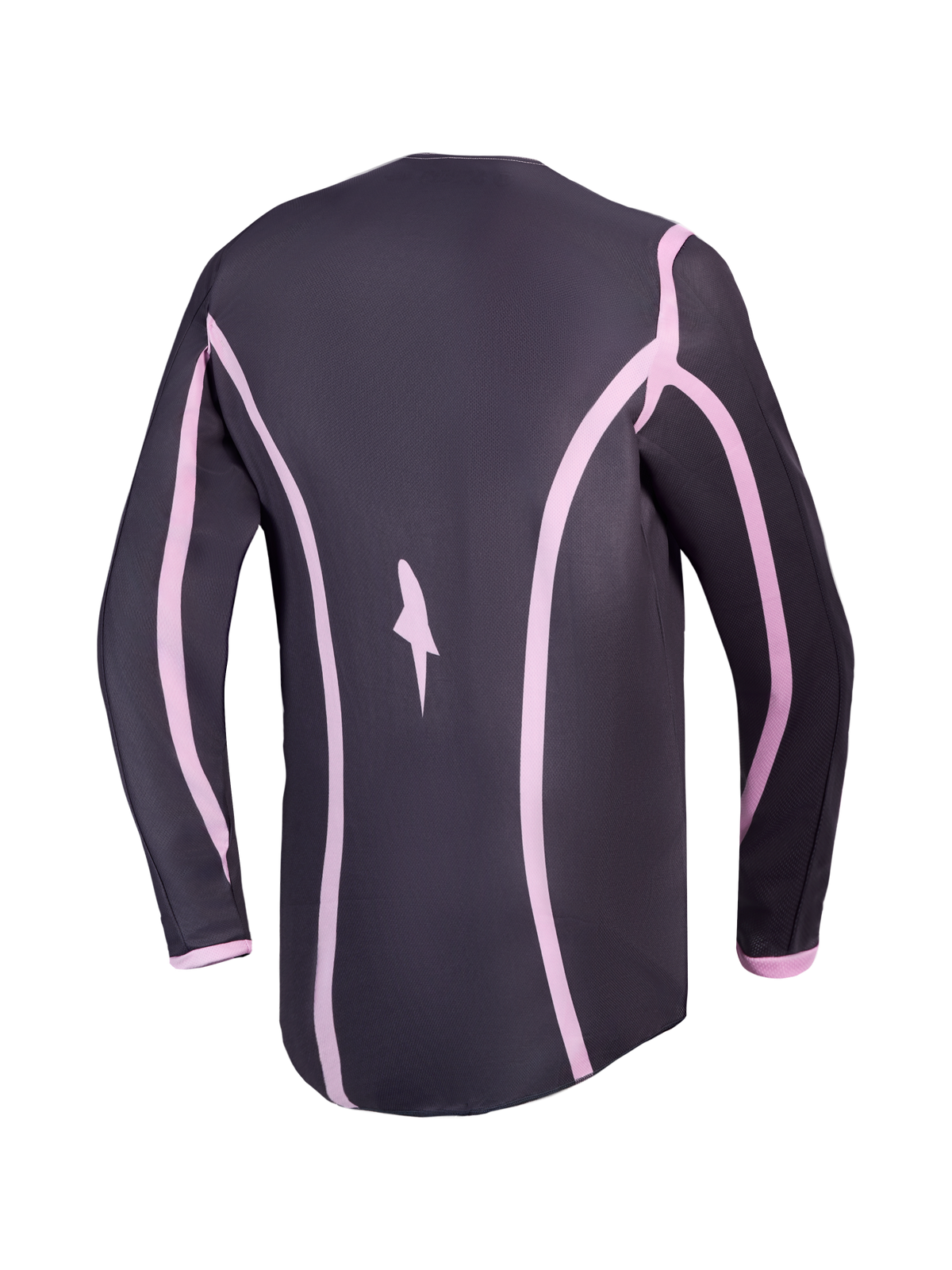 Alpinestars Stella Fluid Apex V2 dam-motocrosströja, grå och rosa, vy bakifrån med förlängd ryggtäckning.