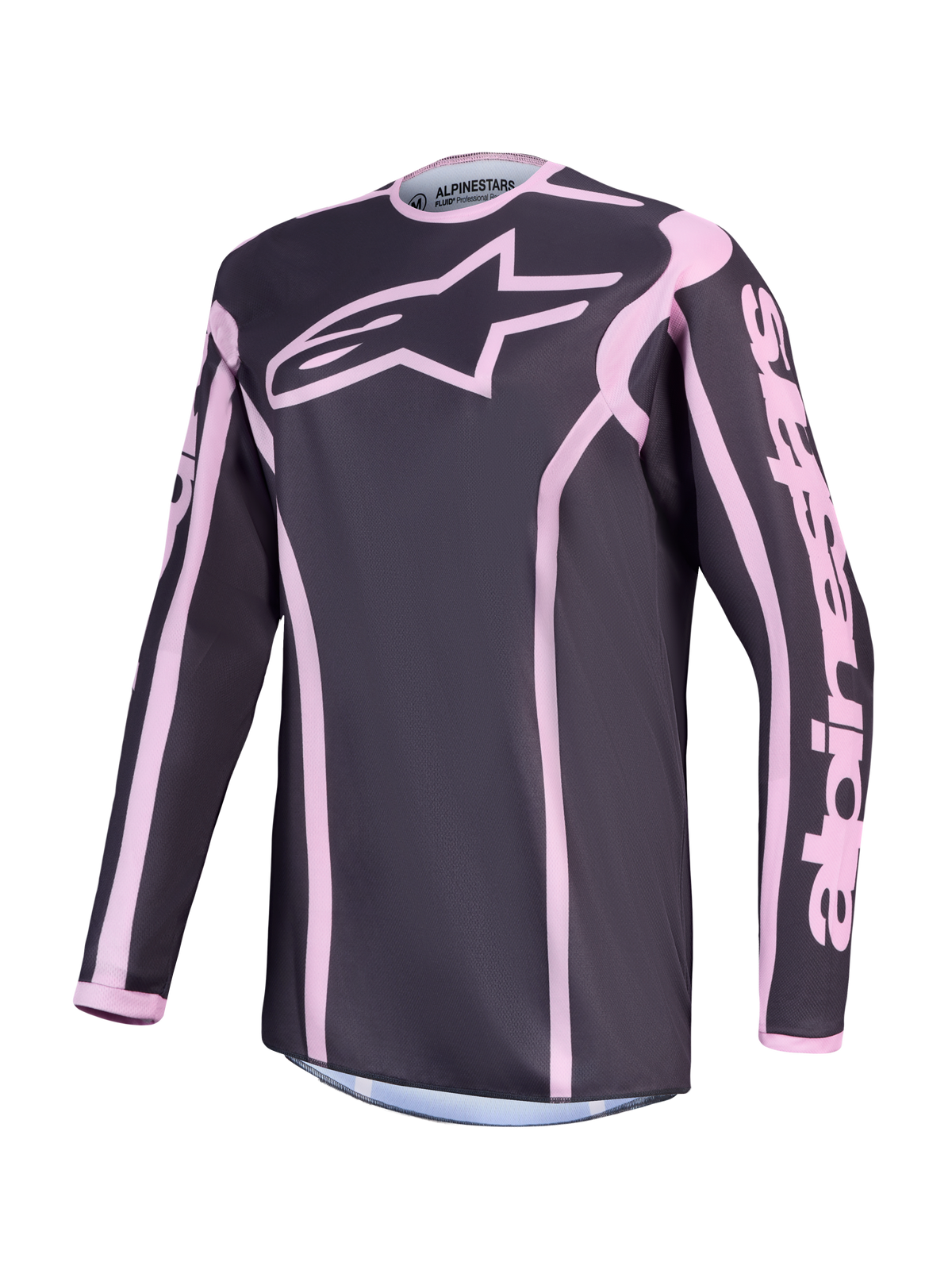 Alpinestars Stella Fluid Apex V2 tröja, dam-motocrosströja för terrängkörning, grå och rosa, fuktavledande textil med atletisk passform och vit logotyp