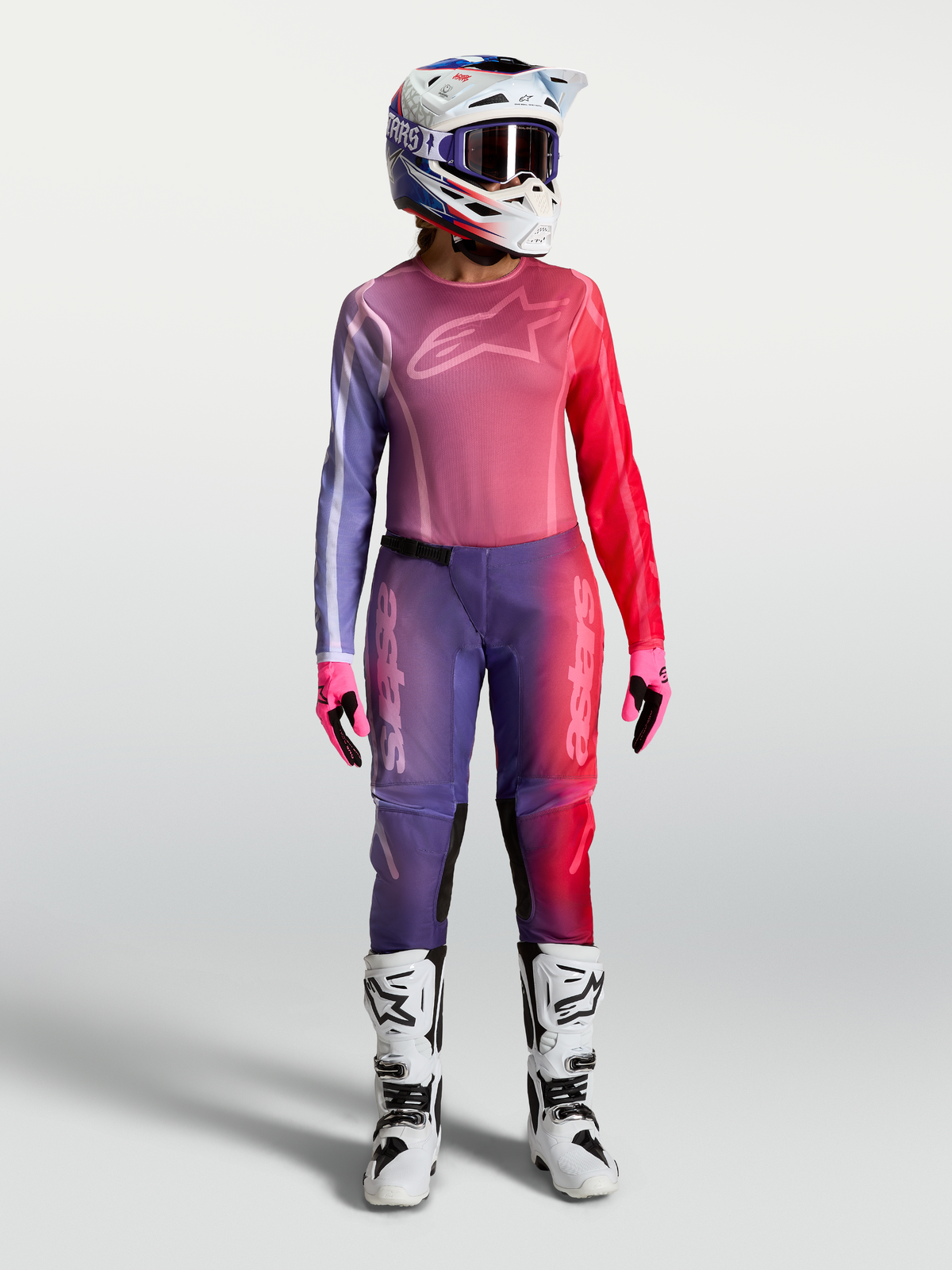Alpinestars Stella Fluid Kepler Gear Set, women's purple and red motocross outfit featuring performance jersey and pants.