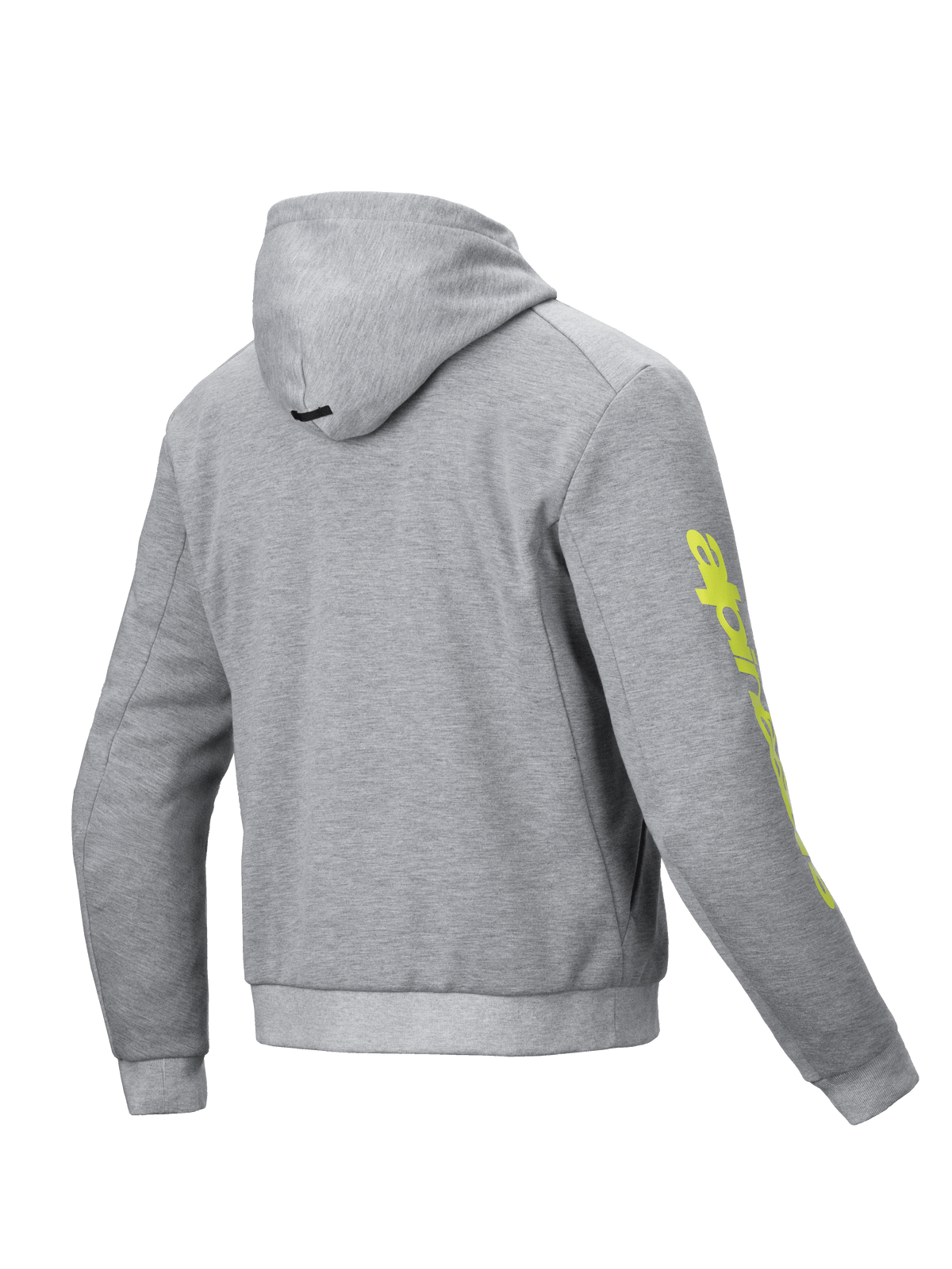 Alpinestars Chrome V2 Sport jacka med huva för herr, grå och gul fluo, teknisk fleece, CE-certifierad klass A, vy bakifrån.