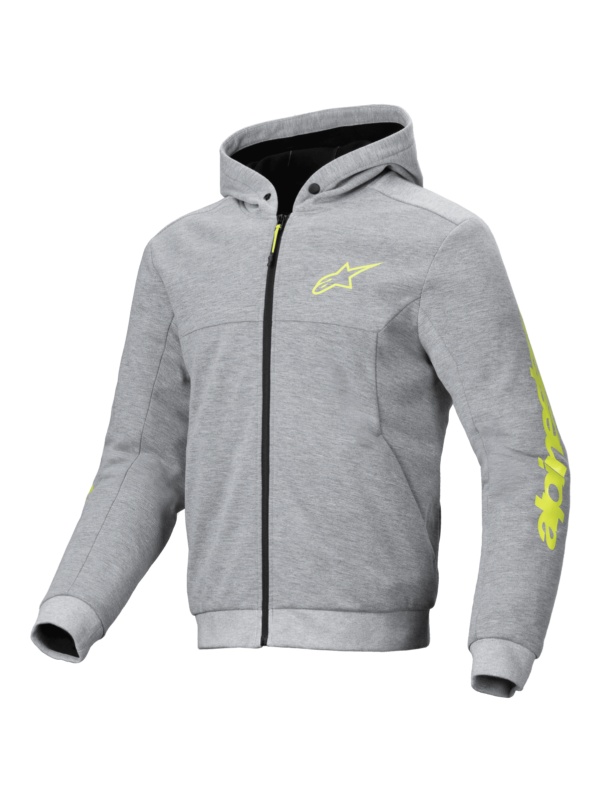 Alpinestars Chrome V2 Sport jacka med huva, urban MC-jacka för herr, grå och gul fluo, teknisk fleece, CE-certifierad.
