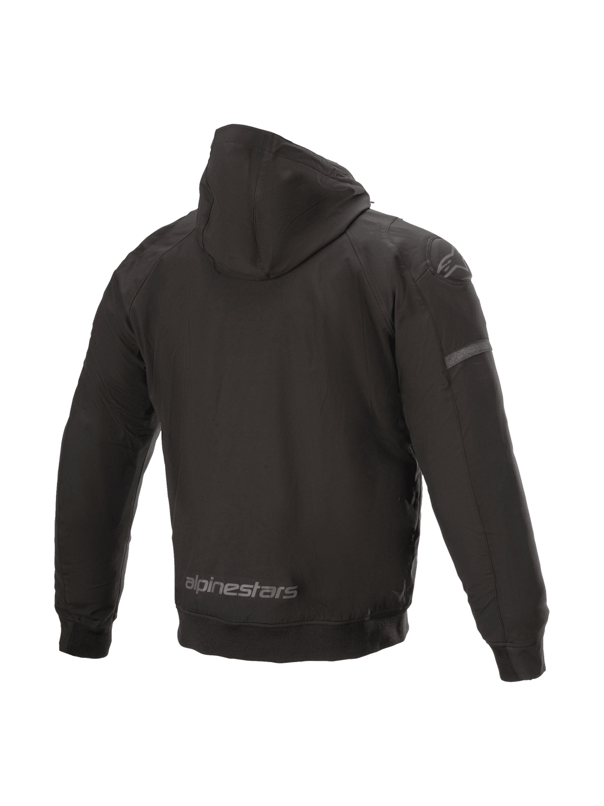 Alpinestars Sektor Tech V2 jacka med huva, svart urban motorcykeljacka, vindresistent skal med 3D-axelinsatser, vy bakifrån.