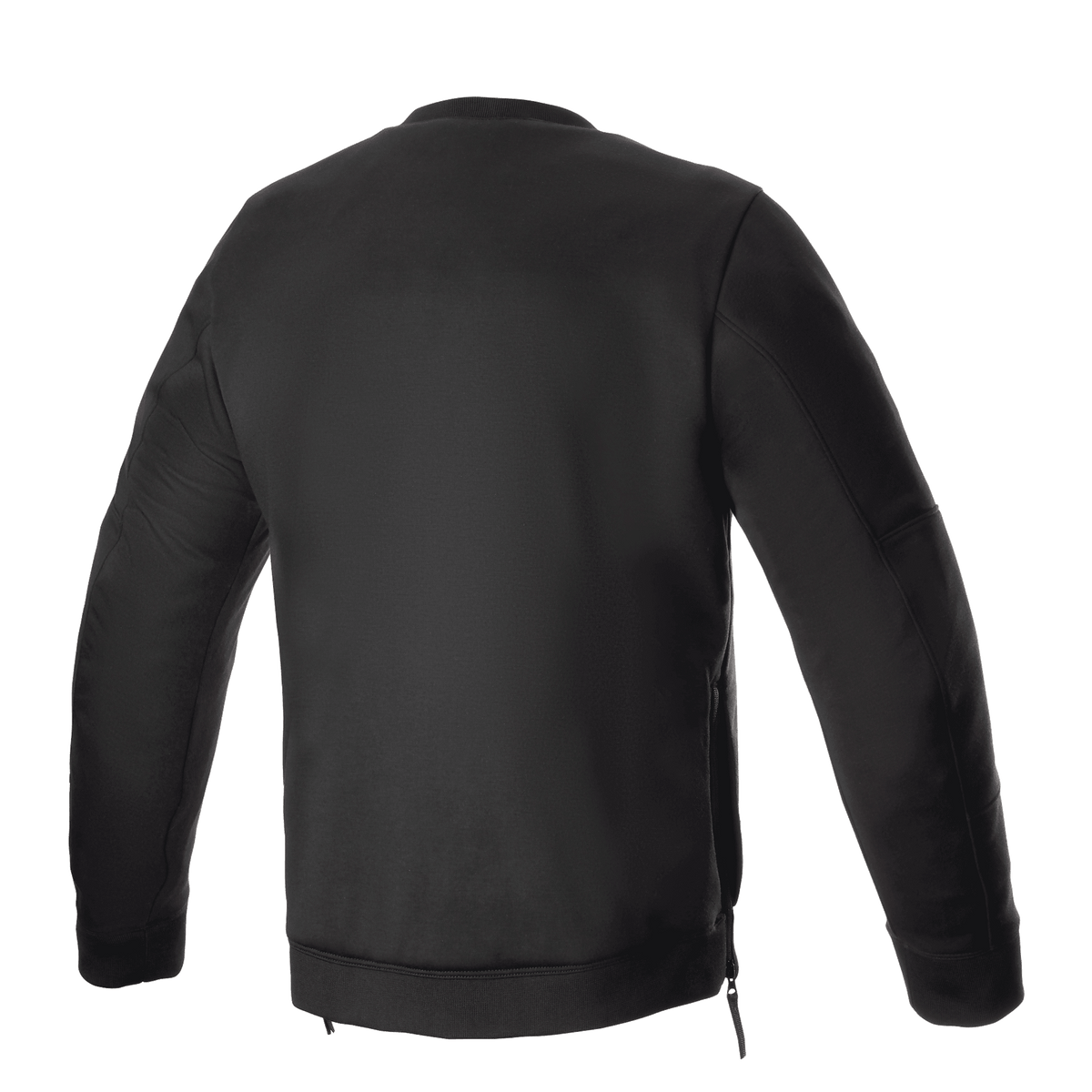 Alpinestars Legit Crew Fleece, svart, baksida av urban motorcykeltröja, rund halsringning med ribbade ärmslut och nederkant, sidodragkedjor för enkel på- och avtagning, casual skyddsutrustning för förare