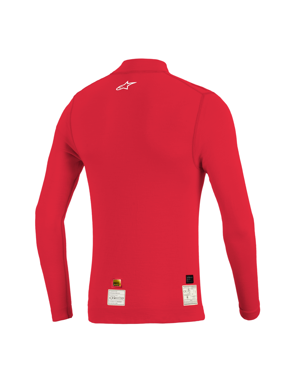 Alpinestars ZX Evo V3 Top, långärmat tekniskt underställ för bilracing, röd, baksida, lätt flamsäkert material med jacquardmesh-konstruktion för god andningsförmåga