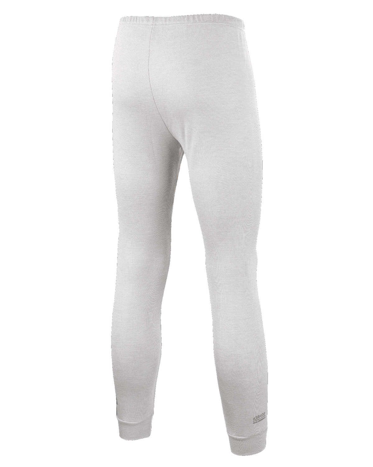 Alpinestars Race V3 Bottom, tekniska underställsbyxor för racing, vita, vy bakifrån med texturerat flamskyddande material, elastisk midja och ribbade benslut, designade för professionell motorsport