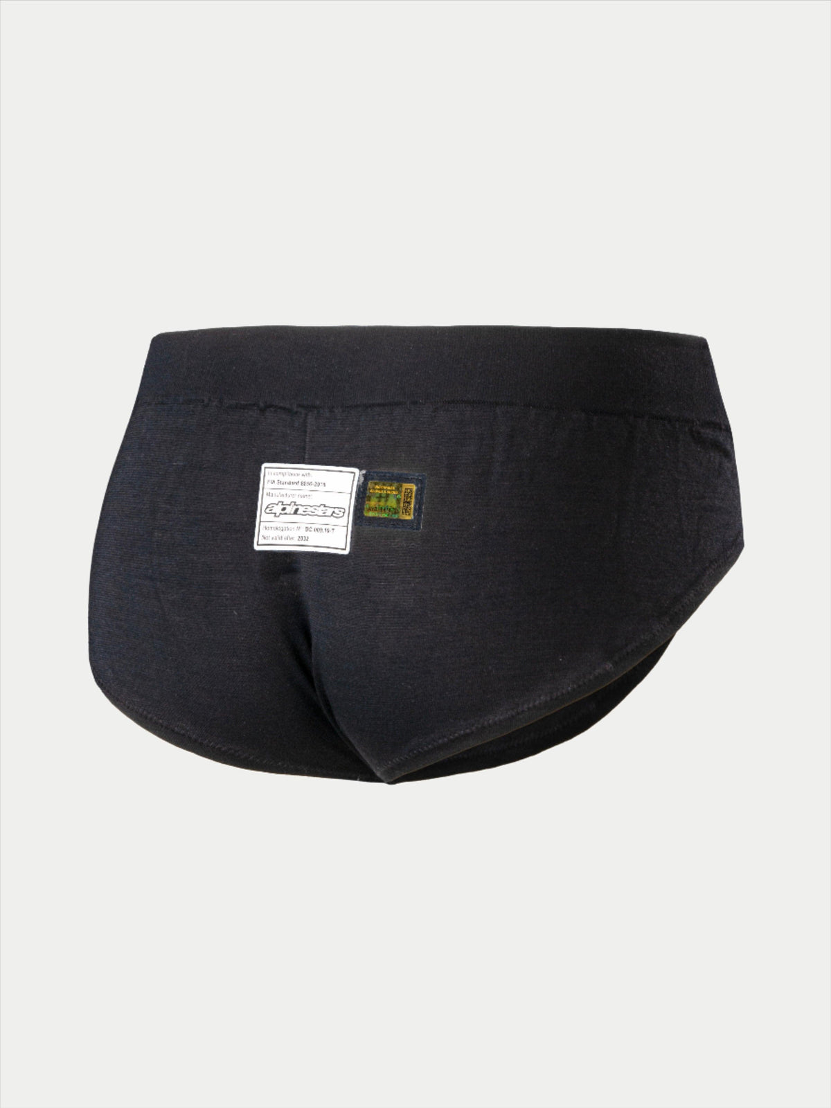 Alpinestars Stella TECH ZX Briefs, racingunderkläder för dam, svarta, med en vit FIA-homologeringsetikett på baksidan, flamskyddat underställ för bilracing