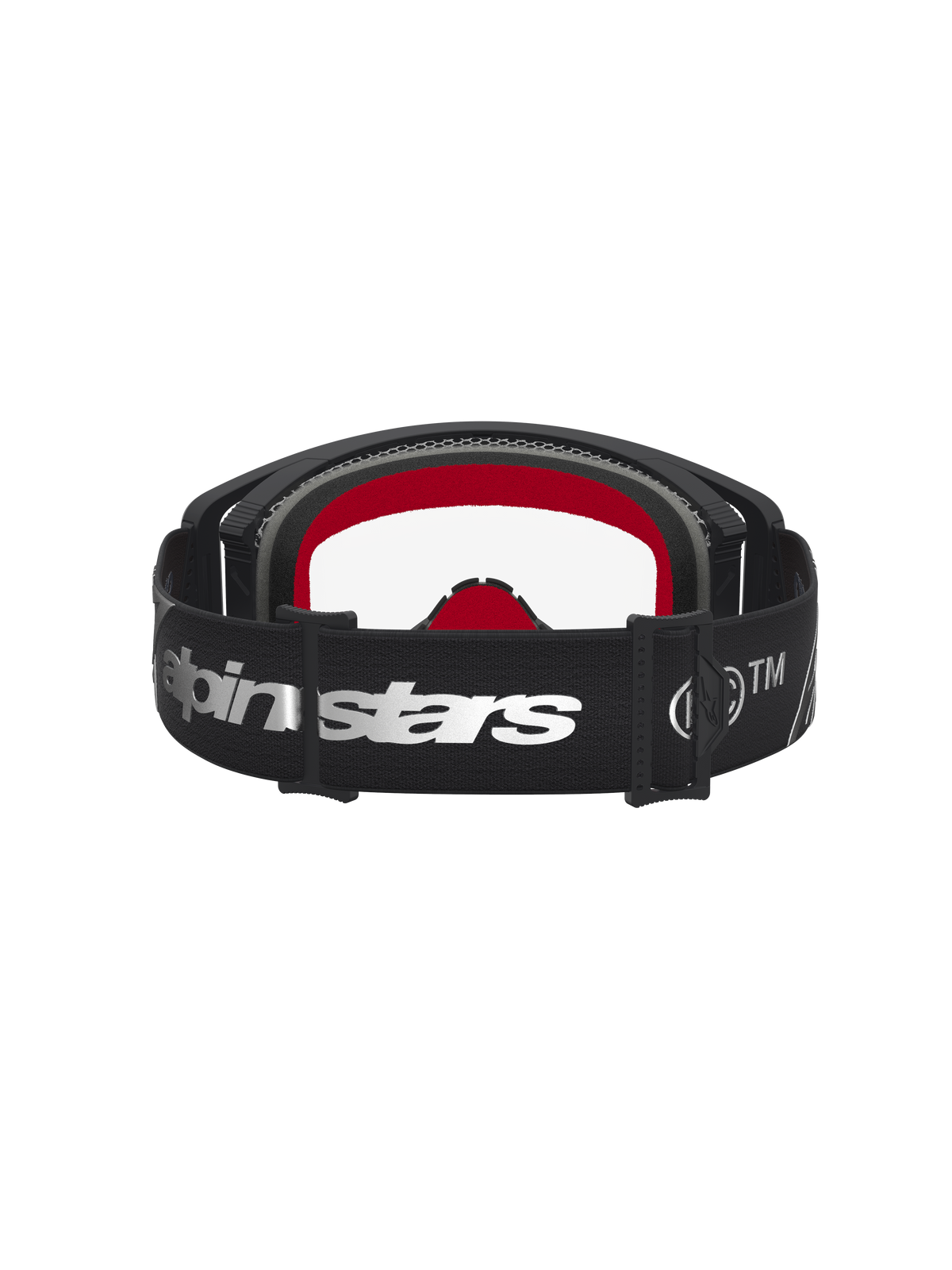 Alpinestars Supertech Dura Air Fluid goggles, motocrossgoggles, svarta och silver, klar lins, röd vaddering.
