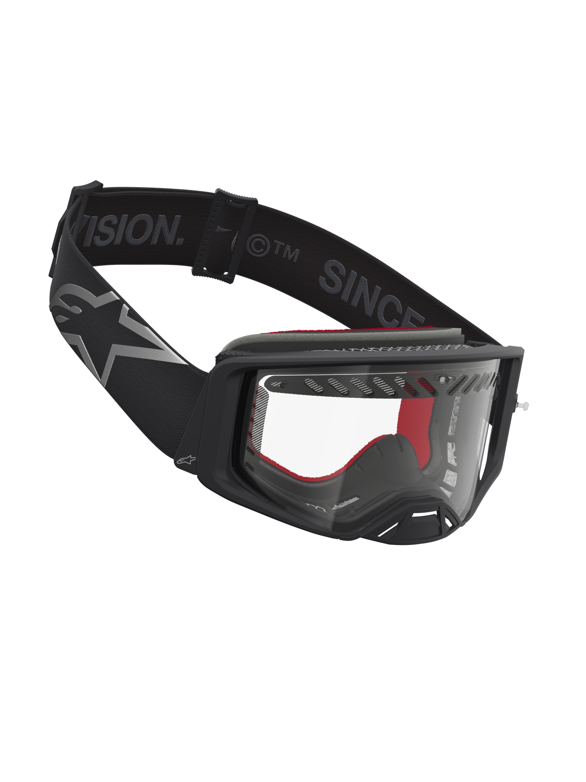 Alpinestars Supertech Dura Air Fluid Goggles, svarta och silver motocrossgoggles med klar polykarbonatlins