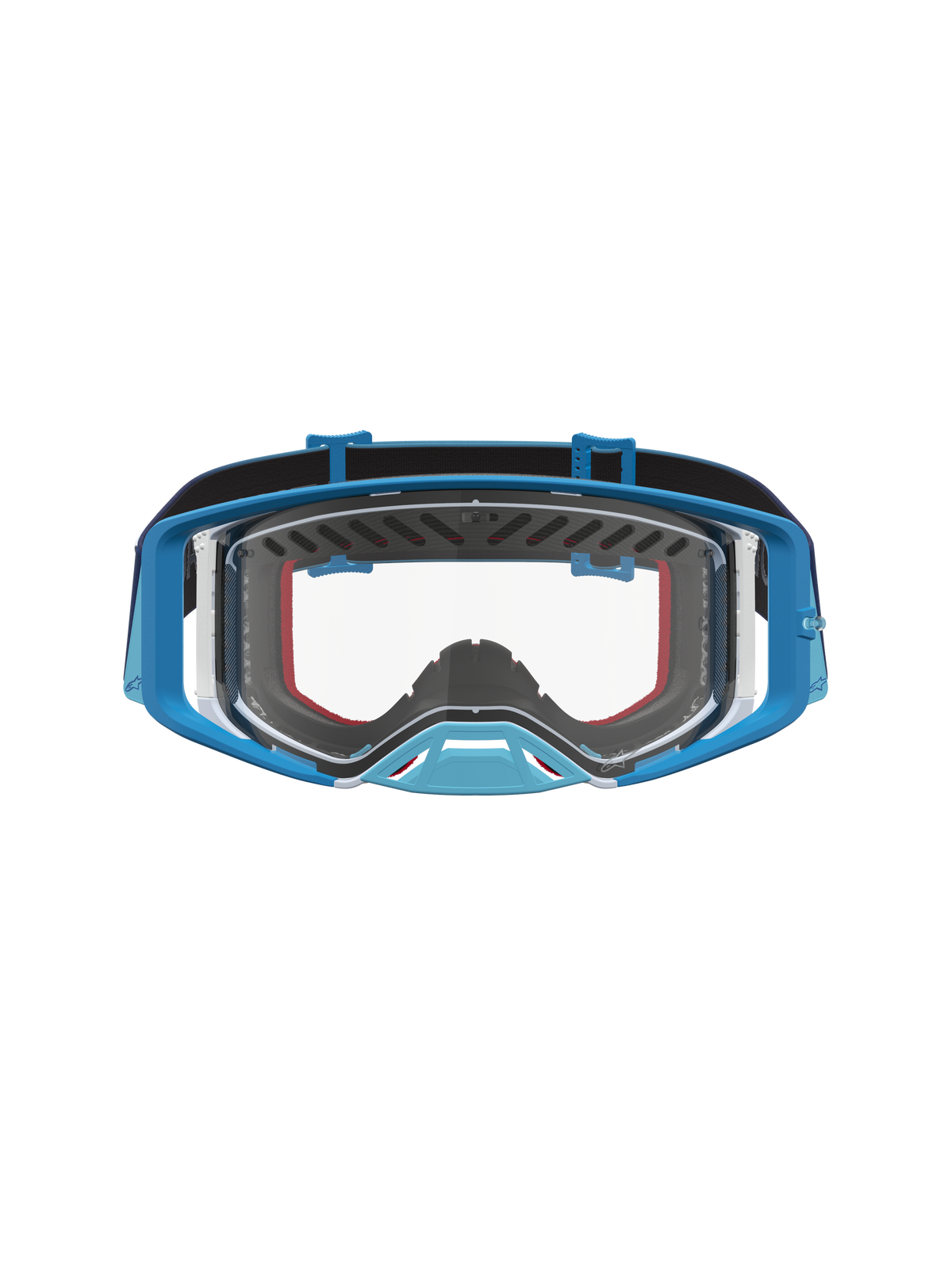 Alpinestars Supertech Dura Air Fluid goggles, motocrossgoggles, blå toning och grå, klar högkvalitativ lins, för terrängkörning.