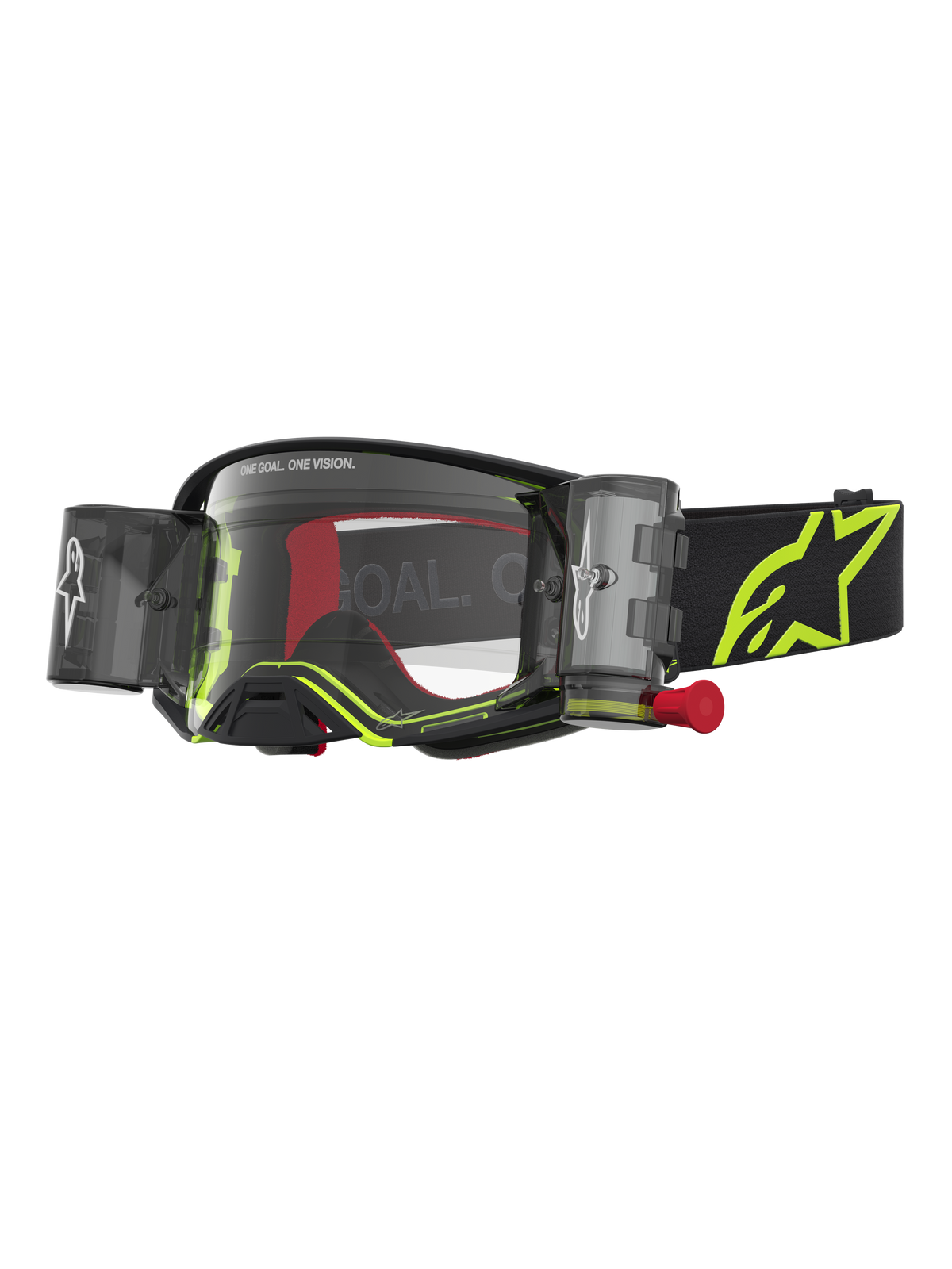Alpinestars Supertech Firma Roll Off Goggles, Motocross goggles in Black and Yellow Fluo with clear lens and roll-off system.