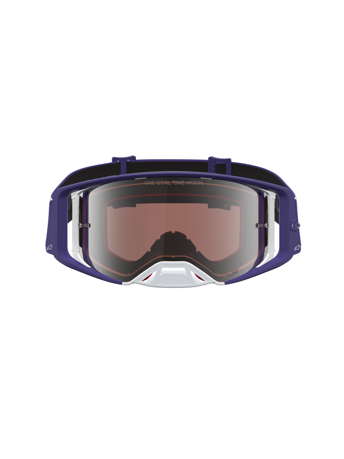 Alpinestars Supertech Atrox Motocross Goggles, Deep Blue and White with Mirror Silver lens, high-grade racing optics.