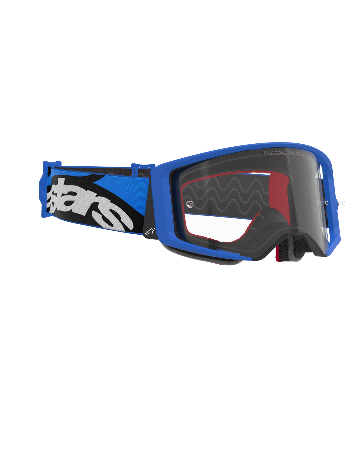 Alpinestars Supertech Stream Goggles, Motocross Goggles, Blue Frame and Clear Lens, blue and black strap with white Alpinestars logo, high-performance eyewear for racing