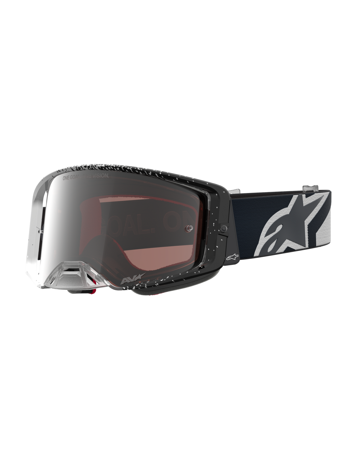 Alpinestars Supertech Hiten goggles för motocross, svarta och vita med silverfärgad spegellins och brett synfält