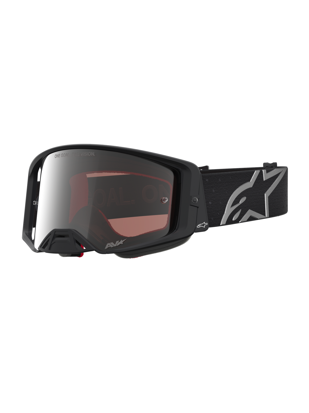 Alpinestars Supertech Vesta goggles, motocrossglasögon för terrängkörning, matt svarta med silver spegelglas.