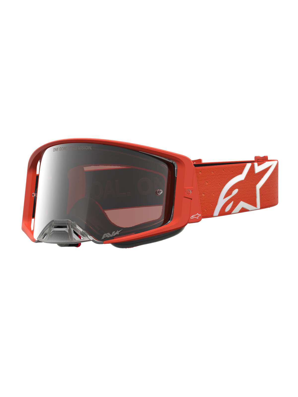 Alpinestars Supertech Vesta Goggles, orange motocross eyewear with silver mirror lens and signature white star logo.