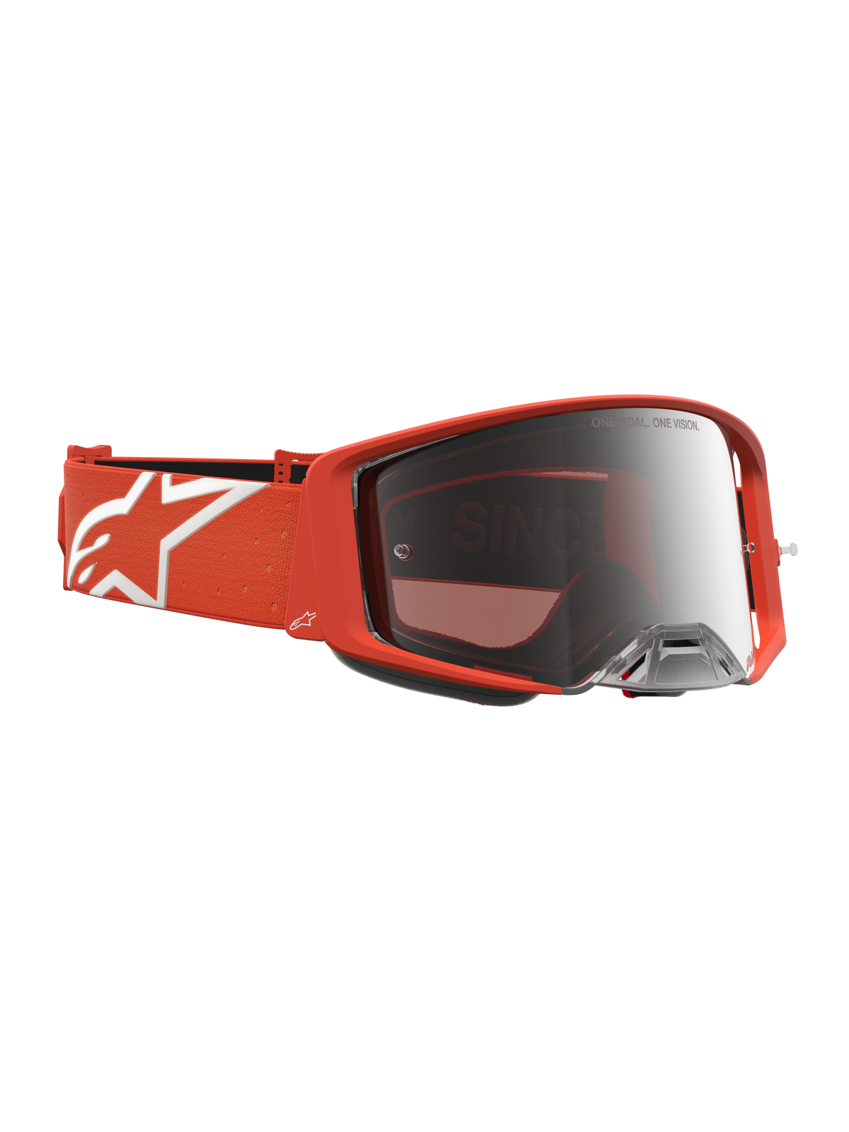 Alpinestars Supertech Vesta Motocross Goggles in orange with a silver mirror lens for high-performance off-road racing.