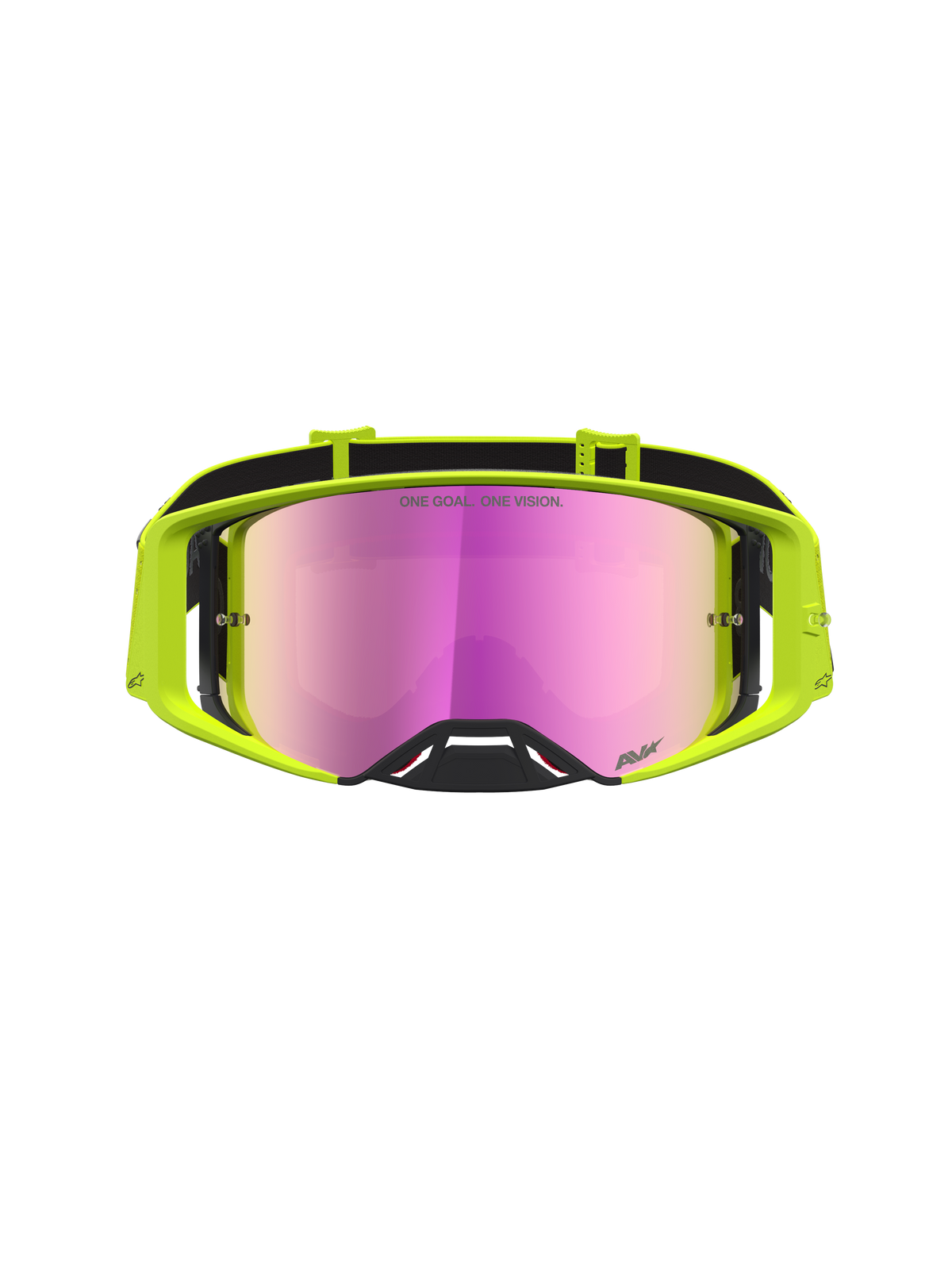 Alpinestars Supertech Vesta goggles, motocrossglasögon, gul fluo med rosa spegelglas för tydlig sikt vid terrängkörning