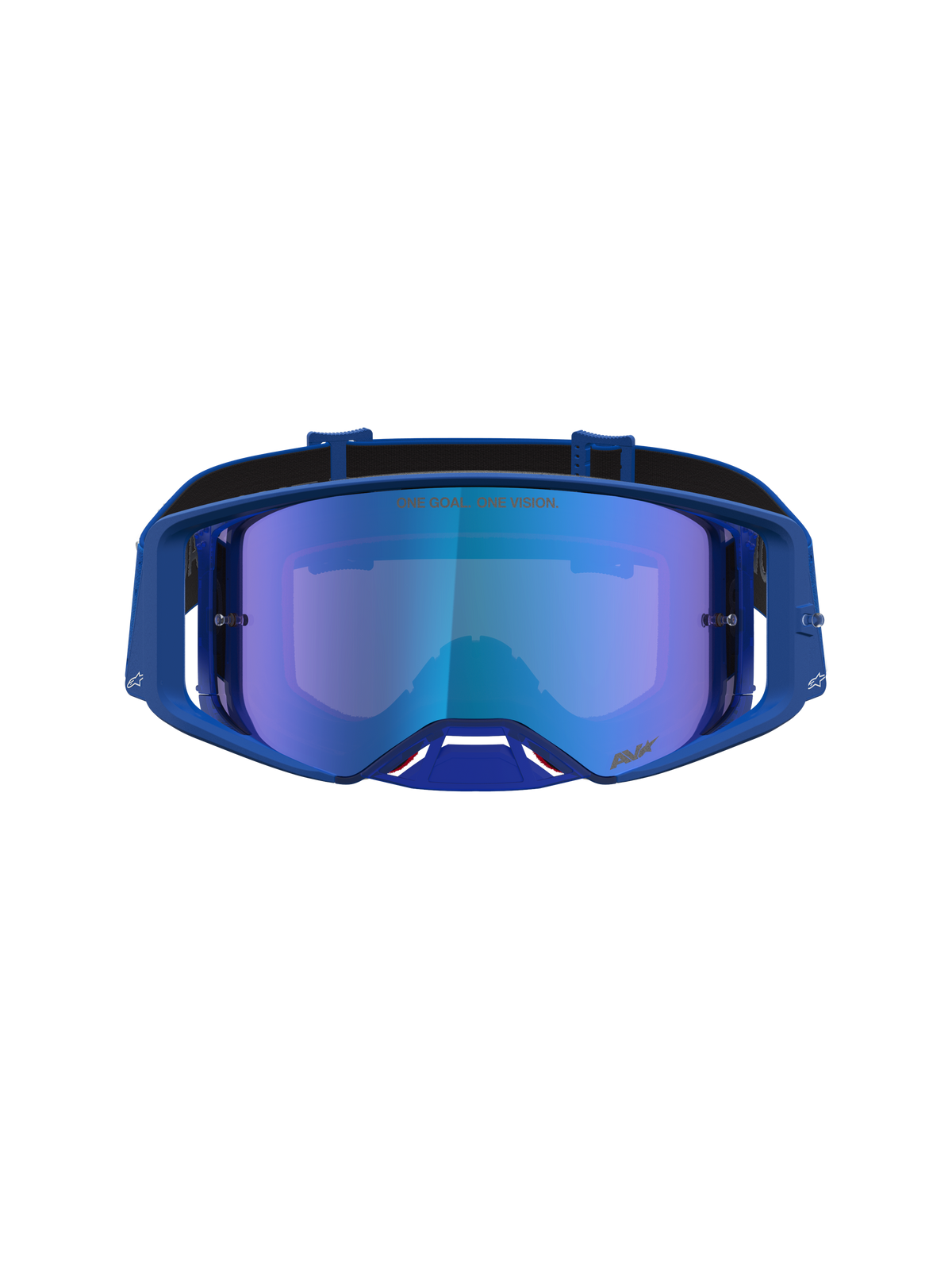 Alpinestars Supertech Vesta goggles, blå motocrossgoggles med blå spegellins för terrängkörning, ergonomisk design.