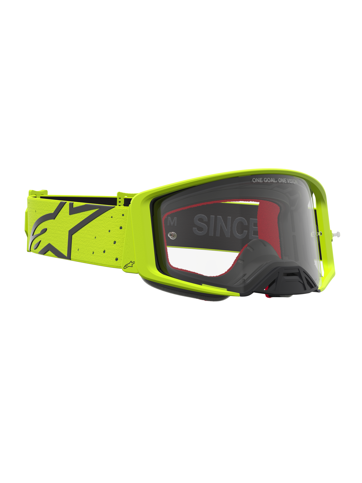 Alpinestars Supertech Vesta goggles, motocrossglasögon i gul fluo och svart, klar lins och brett elastiskt band.