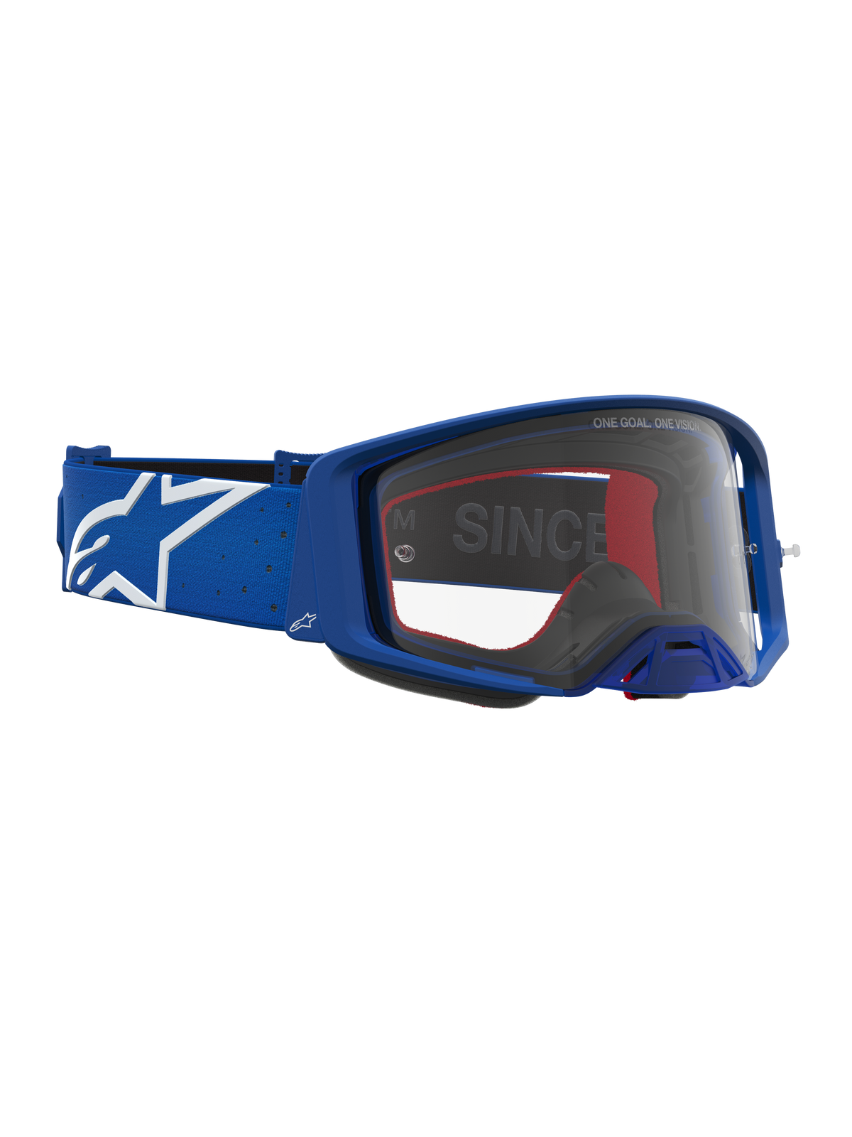 Alpinestars Supertech Vesta motocrossgoggles i blått och vitt med klar lins och mästerskapsbeprövad ramdesign.