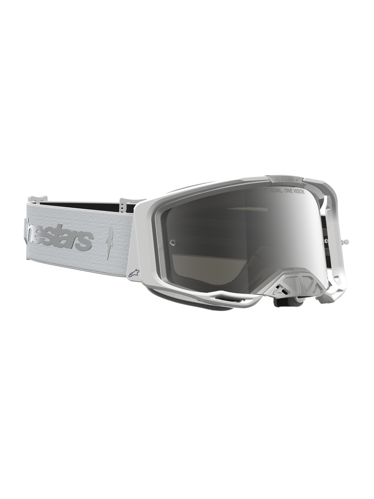 Alpinestars Vision 8 Amber Goggles, motocrossglasögon, vita med silver spegellins, A-FLEX-ram och brett synfält.