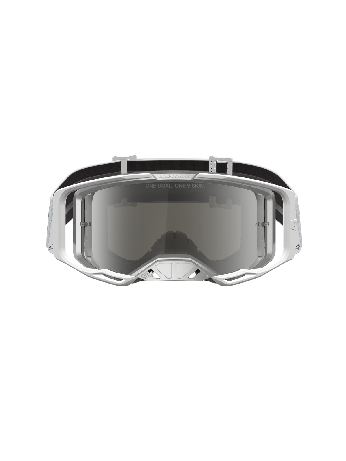 Alpinestars Vision 8 Amber goggles, vita och silverfärgade motocrossgoggles med spegellins, imskydd och A-FLEX-ram