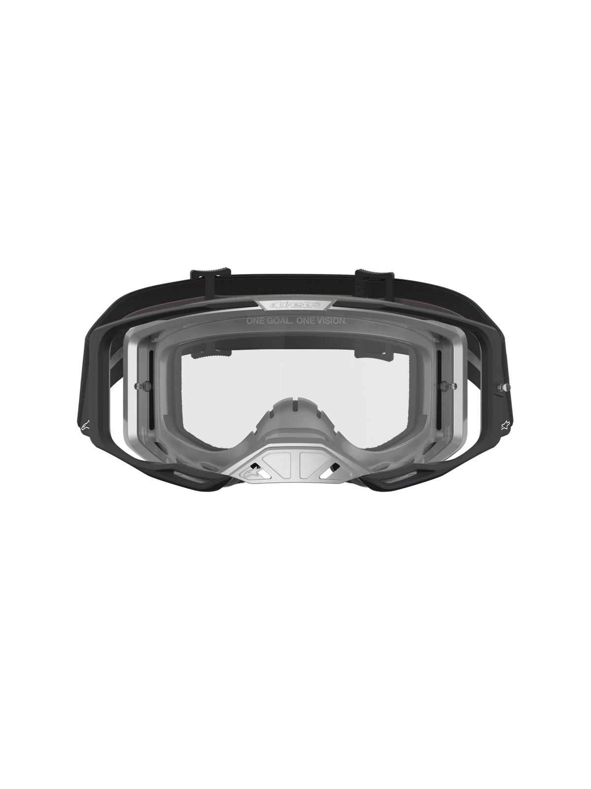 Alpinestars Vision 8 Amber goggles, motocross-goggles med svart och silvrig A-FLEX-ram samt klar lins.