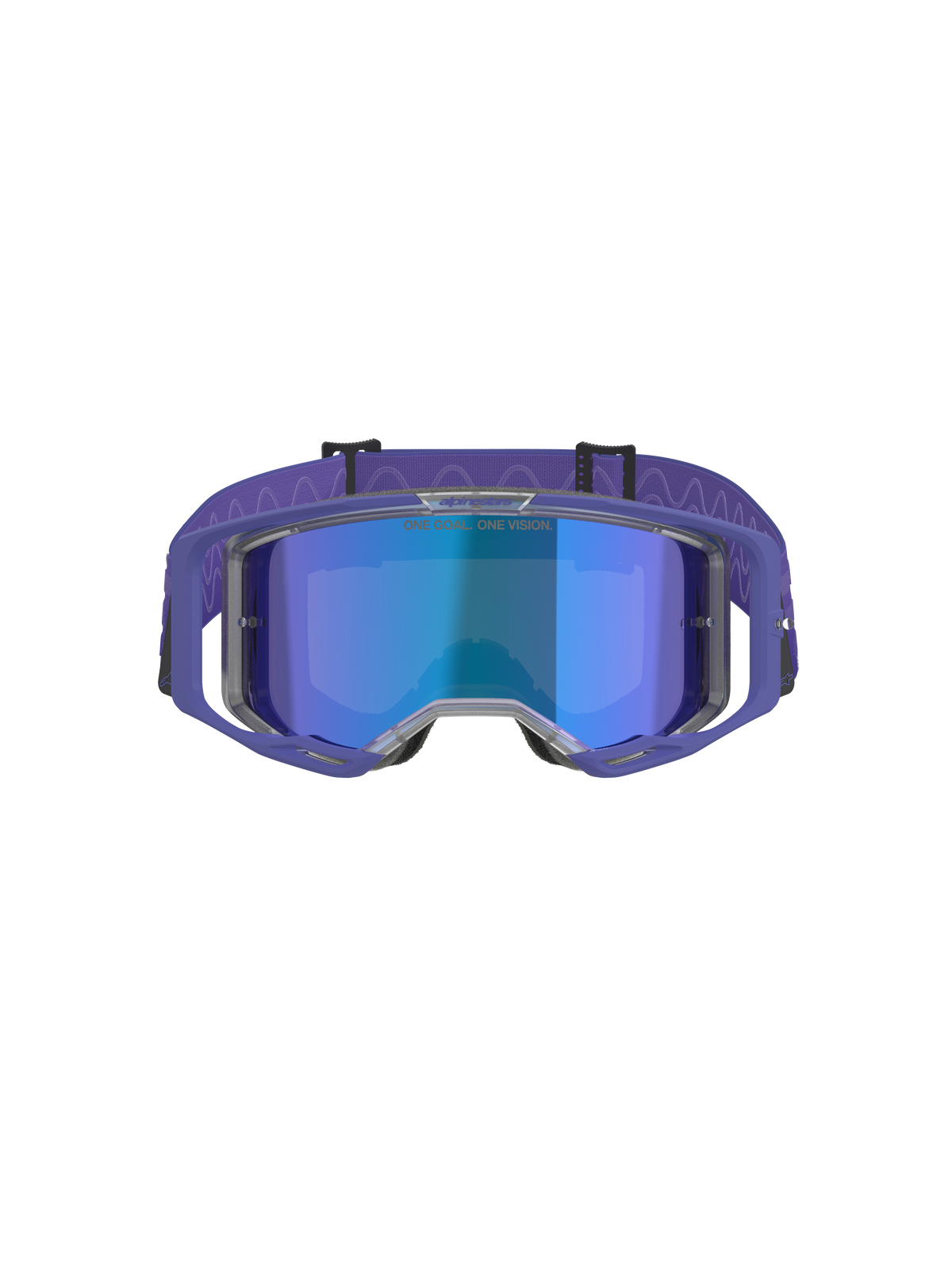 Alpinestars Vision 8 Corp Goggles, motocrossglasögon, lila ram med blå spegellins, lila rem med vågmönster, högpresterande ögonskydd för terrängkörning