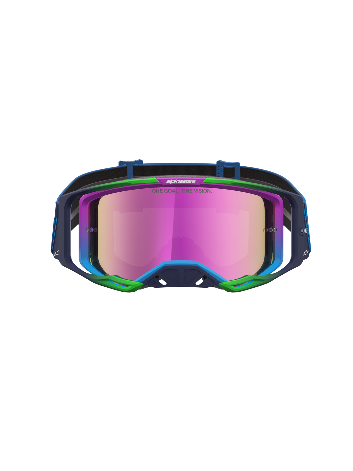 Alpinestars Vision 8 Maven goggles, motocrossgoggles i blått och rosa med spegellins, A-FLEX-ram och RAM-AIR-ventilation för terrängkörning.